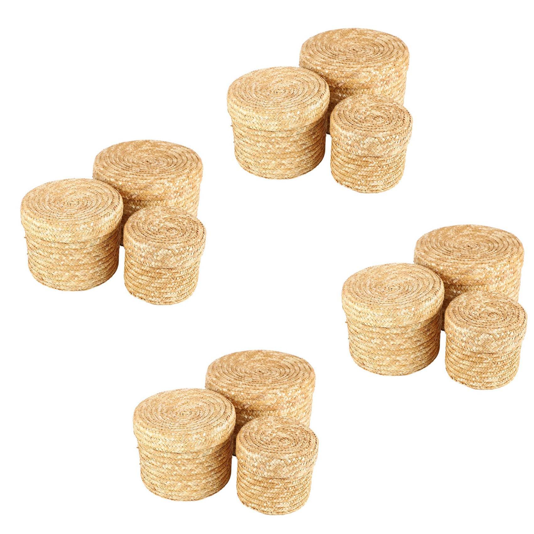 Hndhbfgrt 12 Pcs Handmade Straw Woven Storage Basket with Lid Snack Organizer Storage Box Baskets Rattan Storage Flower Basket