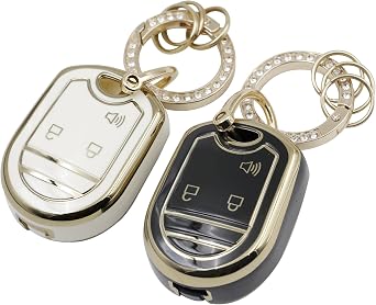Key Fob Cover for Ford with Keychain 2-Pack TPU White Black | Fits Ford F150-F450, Flex, Explorer, Escape, Ranger and Fusion 2004-2014. Soft TPU. Includes keychain.