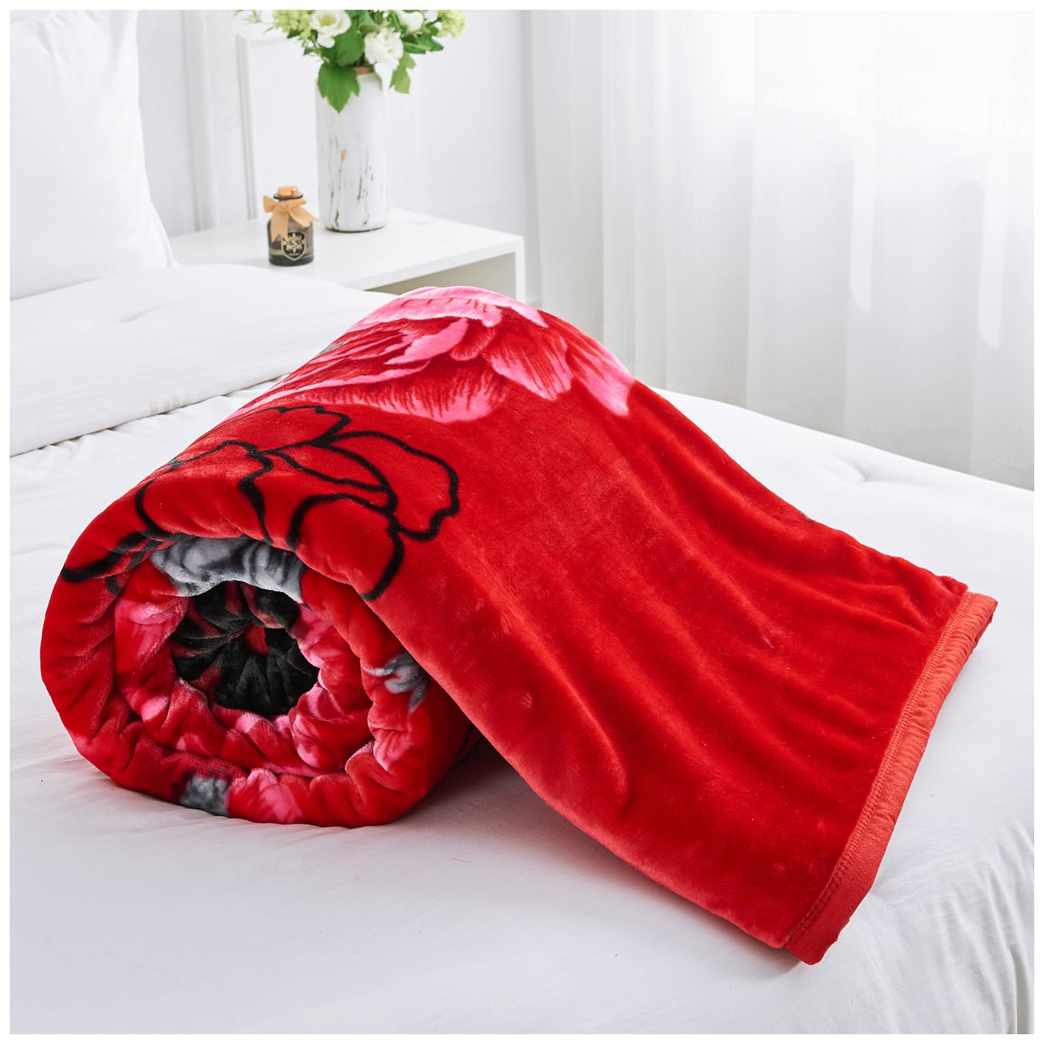 GC GAVENO CAVAILIA Warm Weighted Blanket Double Bed 7Kg - Reversible Floral Bed Throw 2 Ply - Fluffy Deep Sleep Sherpa Fleece Heavy Blanket Anti-Anxiety (200 x 240 Cm)