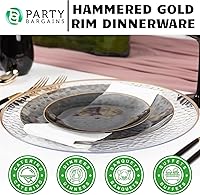 Vista 49 de PARTY BARGAINS 7" & 10" Organic Collection Hammered Appetizer and Dinner Plates Combo with Gold Rim – Transparent White, 32-Pack Disposable Plastic