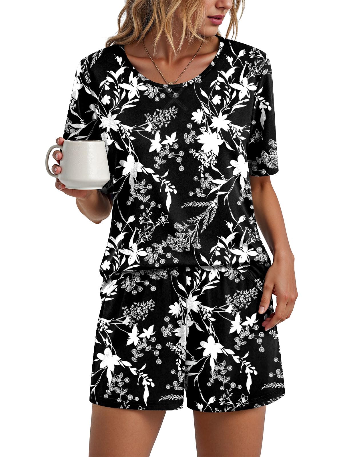 Findsweet Pajama Set for Women 2 Piece Lounge Set Soft Sleepwear Summer Casual Short Pjs Sets with Pockets M-3XL