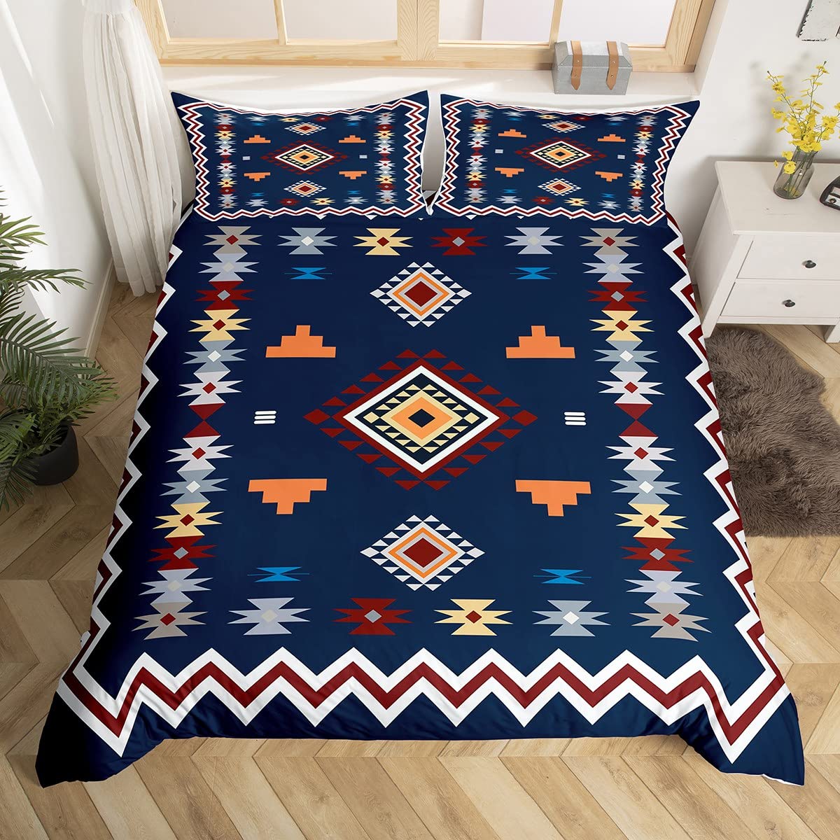 Erosebridal Western Boho Bedding Sets Queen,Aztec Comforter Cover,Ethnic Tribal Arrow Duvet Cover Country Decor Bed Set,Western Room for Bedroom