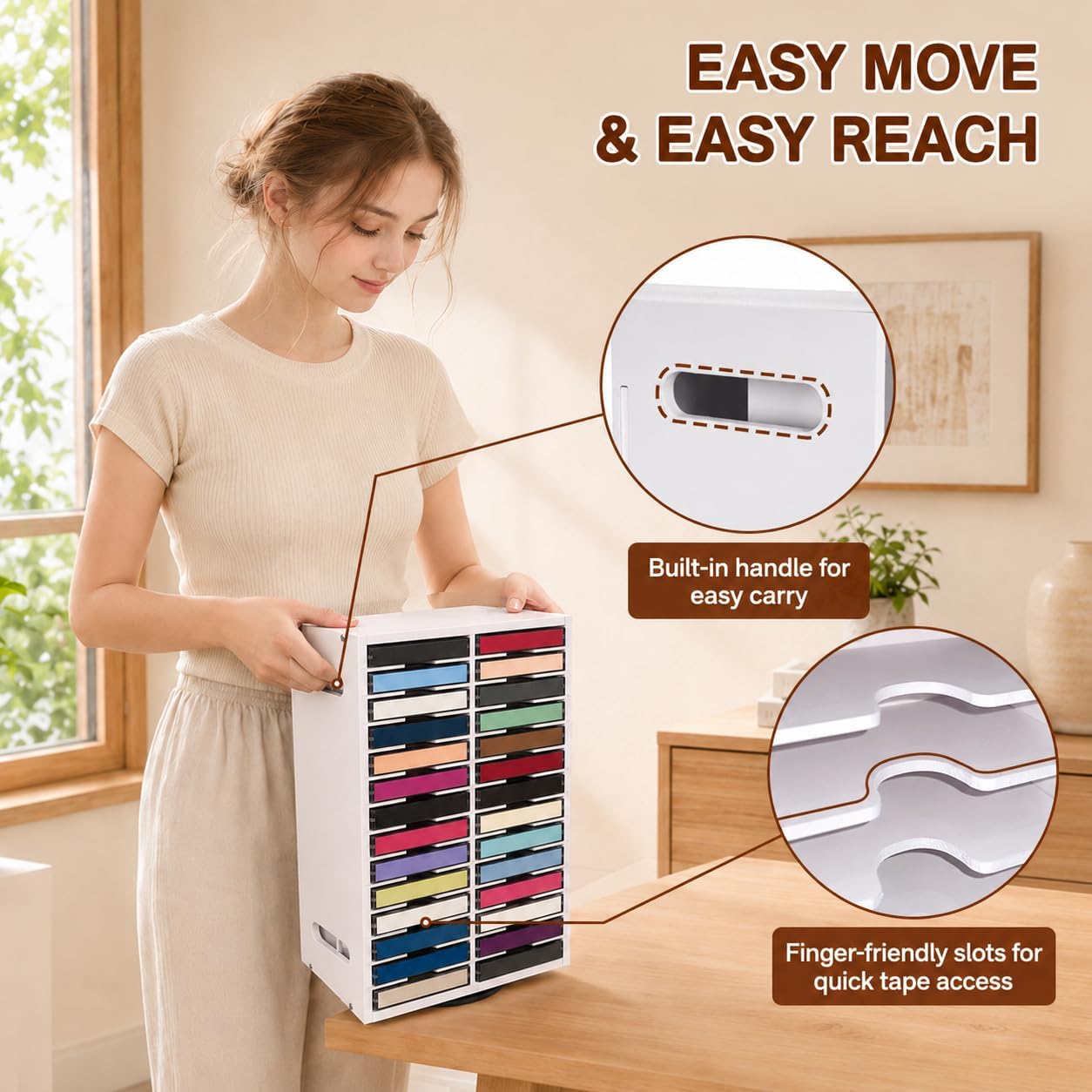 SANFURNEY Cassette Tape Storage, 360-Degree Rotatable Design Cassette Storage, 56-Slot Cassette Tape Holder, Modern Premium Double-Sided Desktop Accessories Organizer The Ideal Gift for Collectors