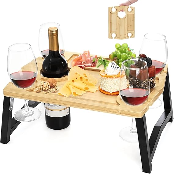 Youeon Mesa de picnic portátil para vino con soporte de vidr