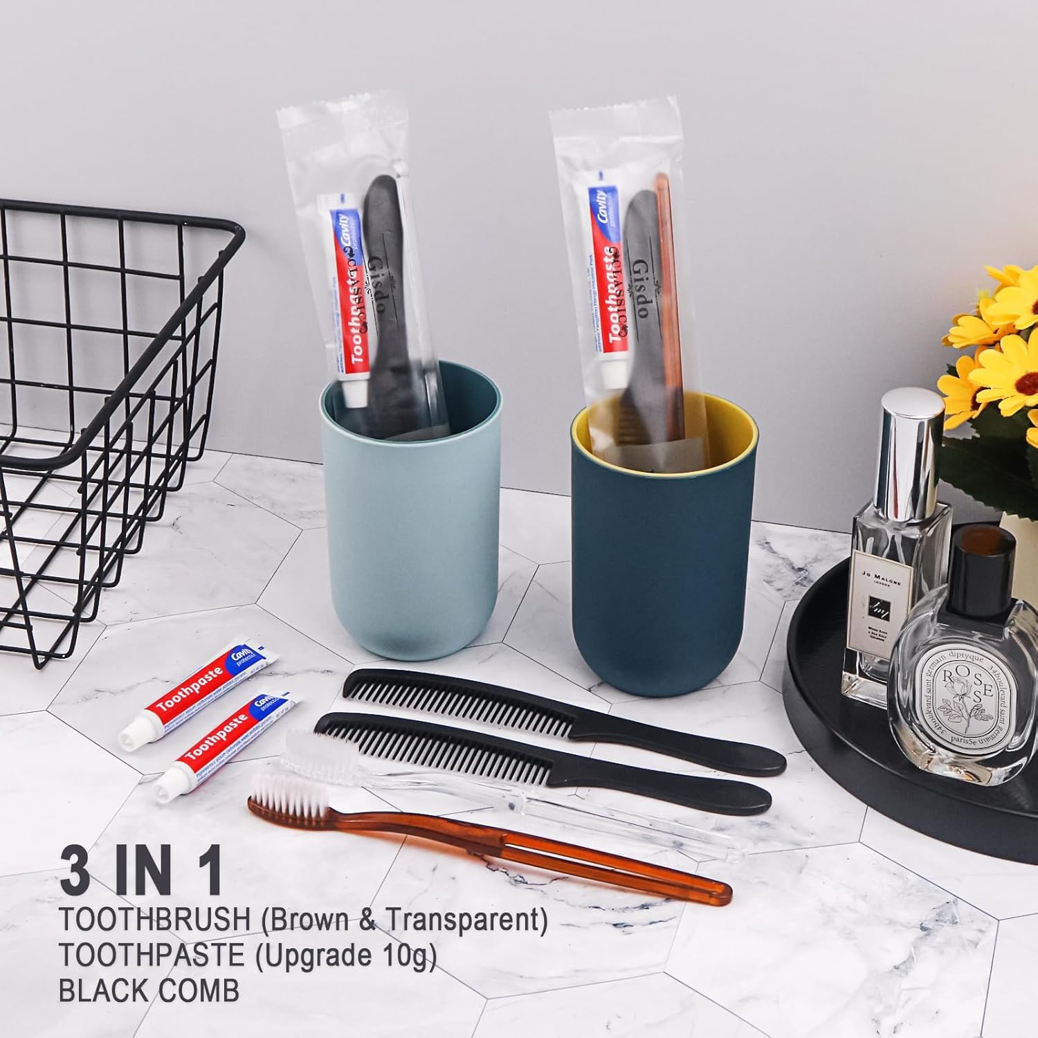 100 Pack spazzolini monouso con dentifricio e pettine confezionati individualmente, 10g dentifricio da viaggio, 7 pollici pettine per capelli neri