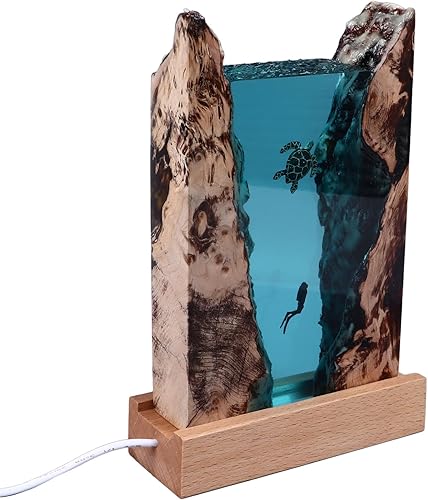 Miniatura 2 de Lámpara de buceo, noche LED USB, ilustraciones con buzo y, escritorio para el dormitorio del hogar, incluye base de madera