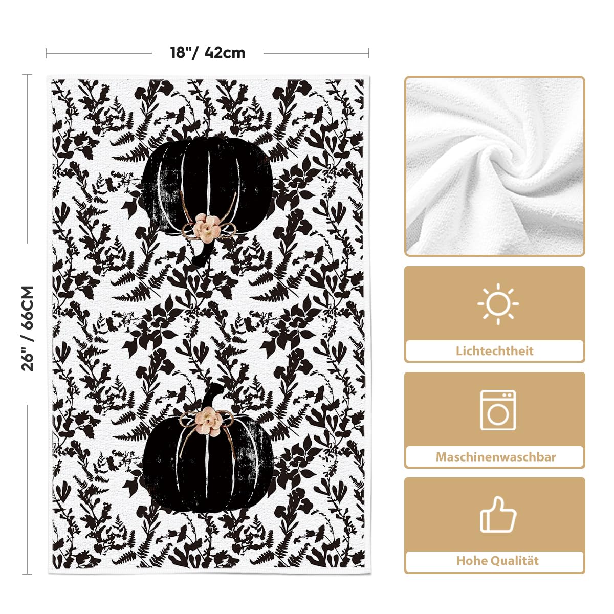 Juego De 2 Paños De Cocina Decorativos - Diseño Calabazas, Girasoles Y Hojas, 42x65 Cm, Poliéster Suave Y Absorbente