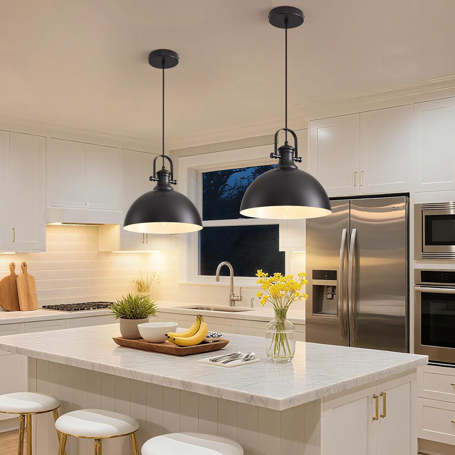 Black Pendant Light Kitchen Island, 11" Modern Farmhouse Dome Hanging Lamp,Industrial Vintage Light Fixture for Kitchen Island, Dining Room, Hallway and Entryway, E26 Base