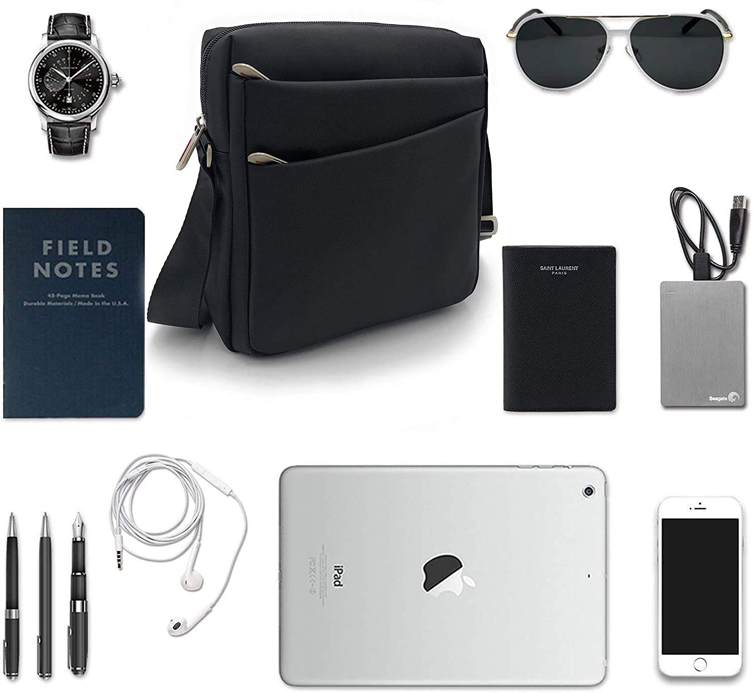 ELIOX Borsello Uomo Tracolla Regolabile per iPad Tablet Fino a 8,5 Pollici Impermeabile Messenger a Spalla per Viaggio Ufficio Lavoro Business e Uso Quotidiano - Nero…