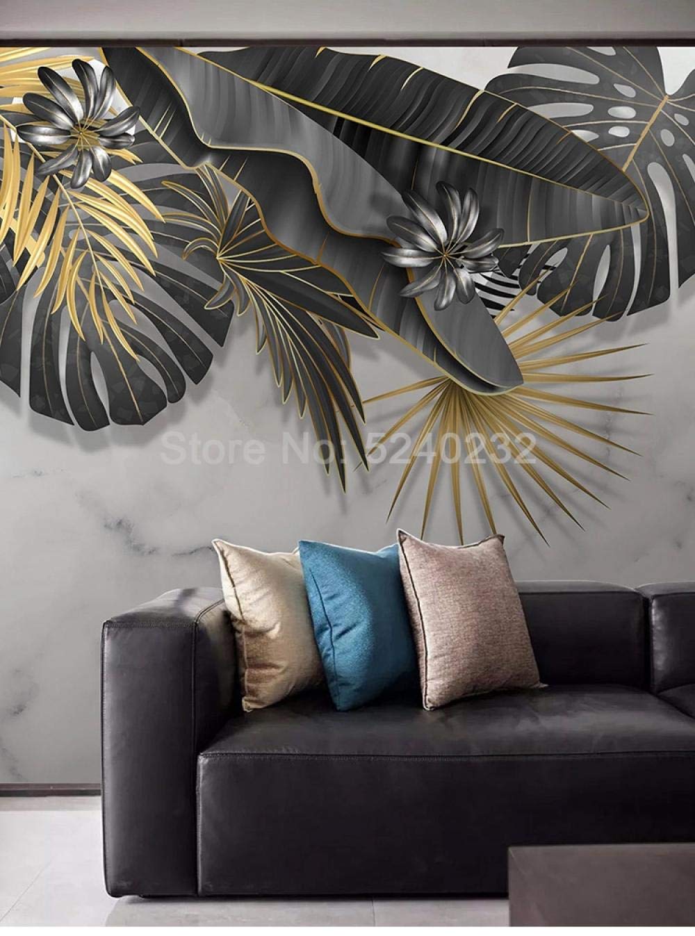 Papier peint 3D marbre blanc WLLLO pour agrandir un salon sombre