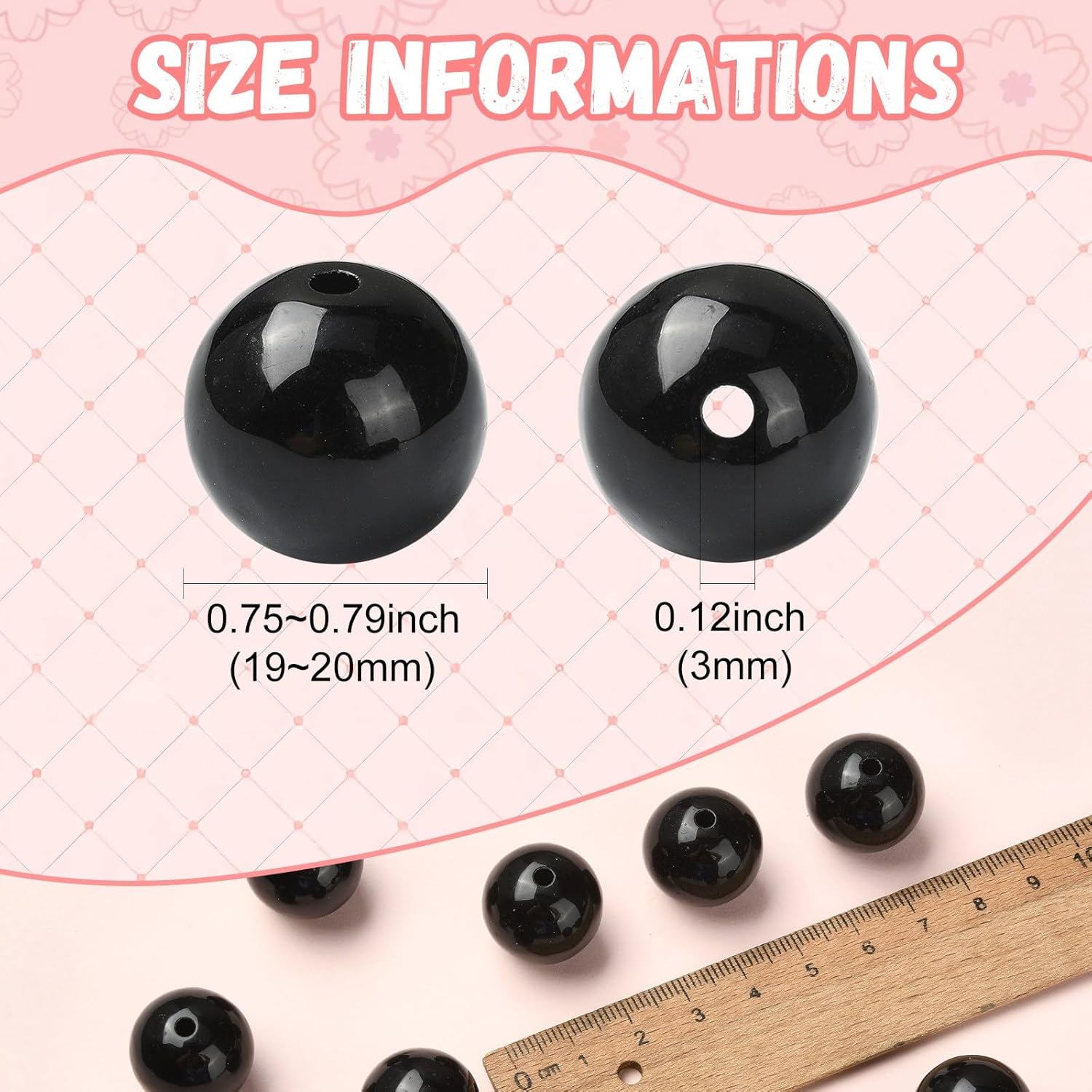 DanLingJewelry 100Pcs Black Acrylic Round Beads 20mm Chunky Bubblegum Beads for Necklace Bracelet Jewelry Making Craft Supplies - Image 2