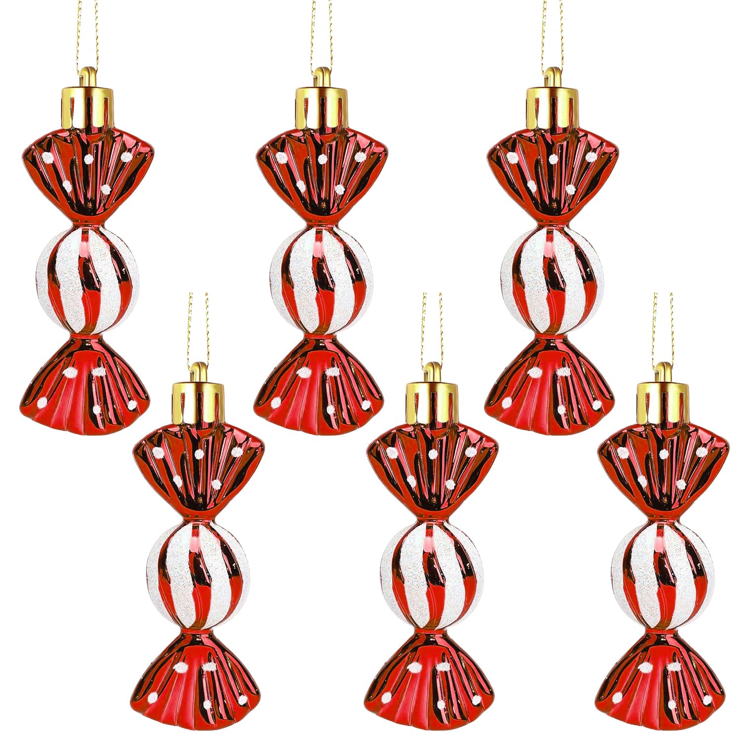 RIVIEVAL Christmas Tree Candy Ornaments – Glitter Hanging Baubles 8.3CM Sweet Shaped for Xmas Party Home Decorations(Red)