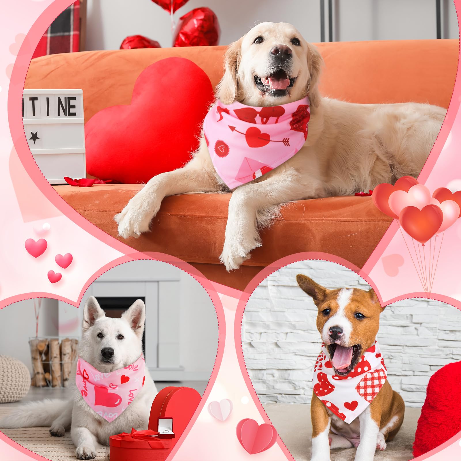 Kigeli Lot de 50 Bandanas triangulaires pour Chien avec Motifs de cœurs pour la Saint-Valentin (80 x 55 x 55 cm)