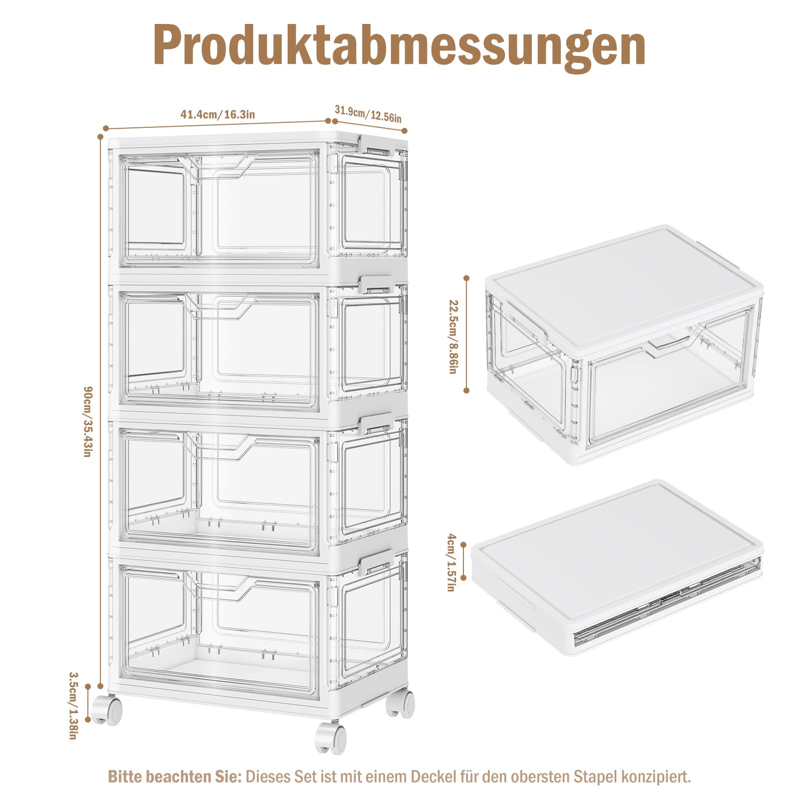 Boîtes de rangement avec couvercle - Boîtes en plastique empilables transparentes - Grand organisateur pour chambre à coucher, salon, salle de bain