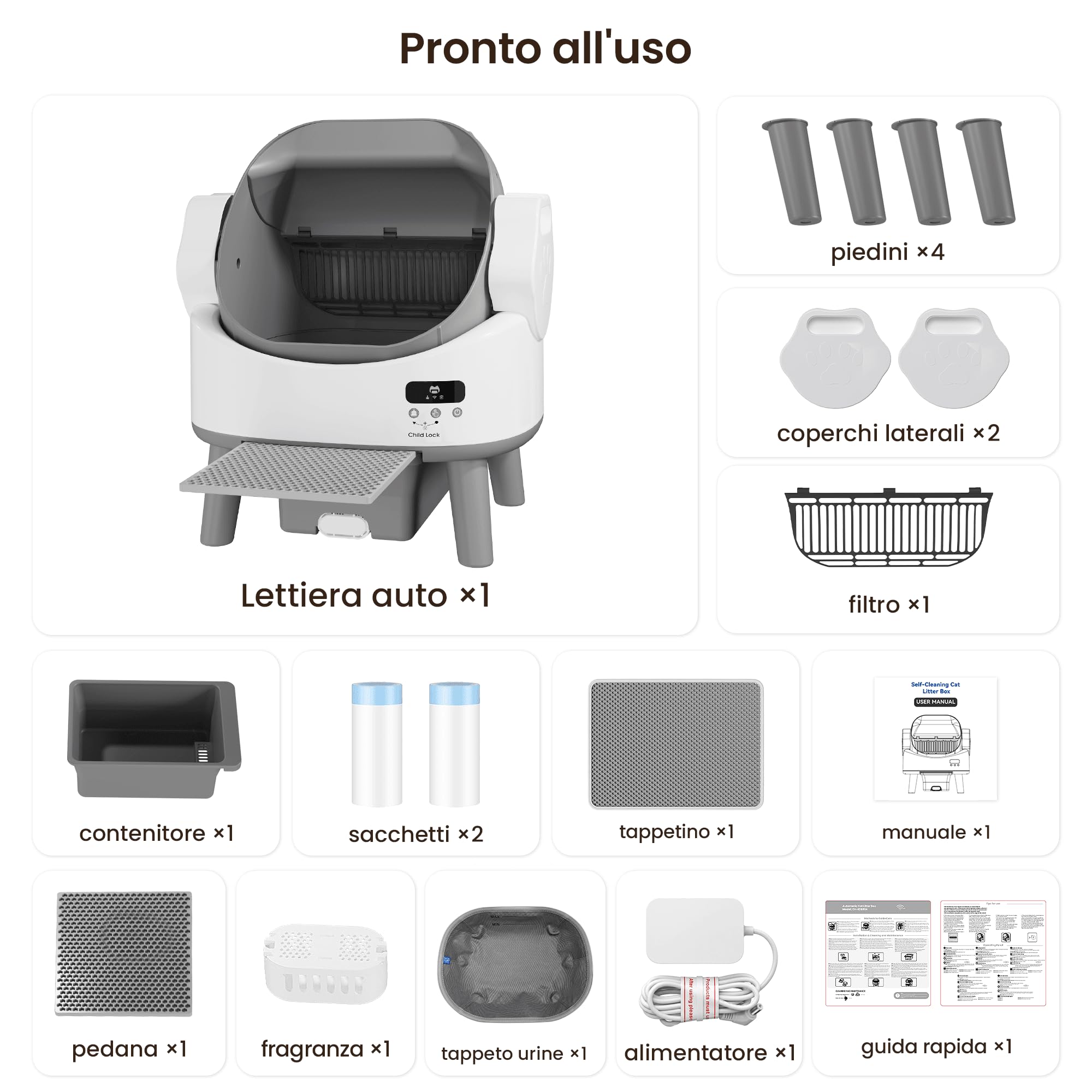 JUMMICO Lettiera Gatto Autopulente, Lettiera Automatica per Gatti Grandi Fino a 10 kg, Lettiera Elettrica con Protezione e Deodorante, Ideale per Famiglie con Più Gatti