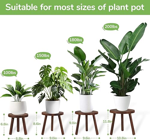 Miniatura 2 de Paquete de 4 soportes de madera para plantas para interiores y exteriores, soporte resistente para macetas de 6 a 12 pulgadas, madera de pino