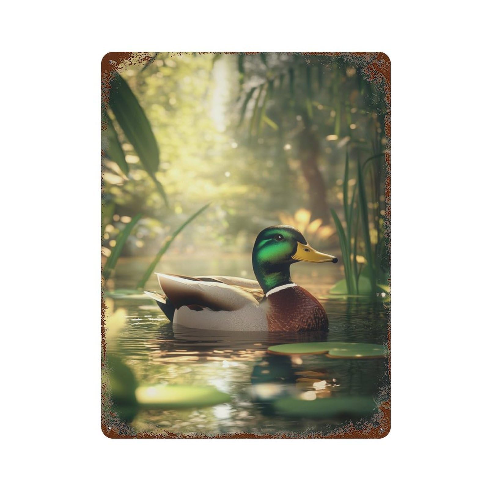 Mallard Duck in Pond Decorative Tin Sign 15.7"x11.8", Old School Wall Decor for Garage, Pub Or Kitchen