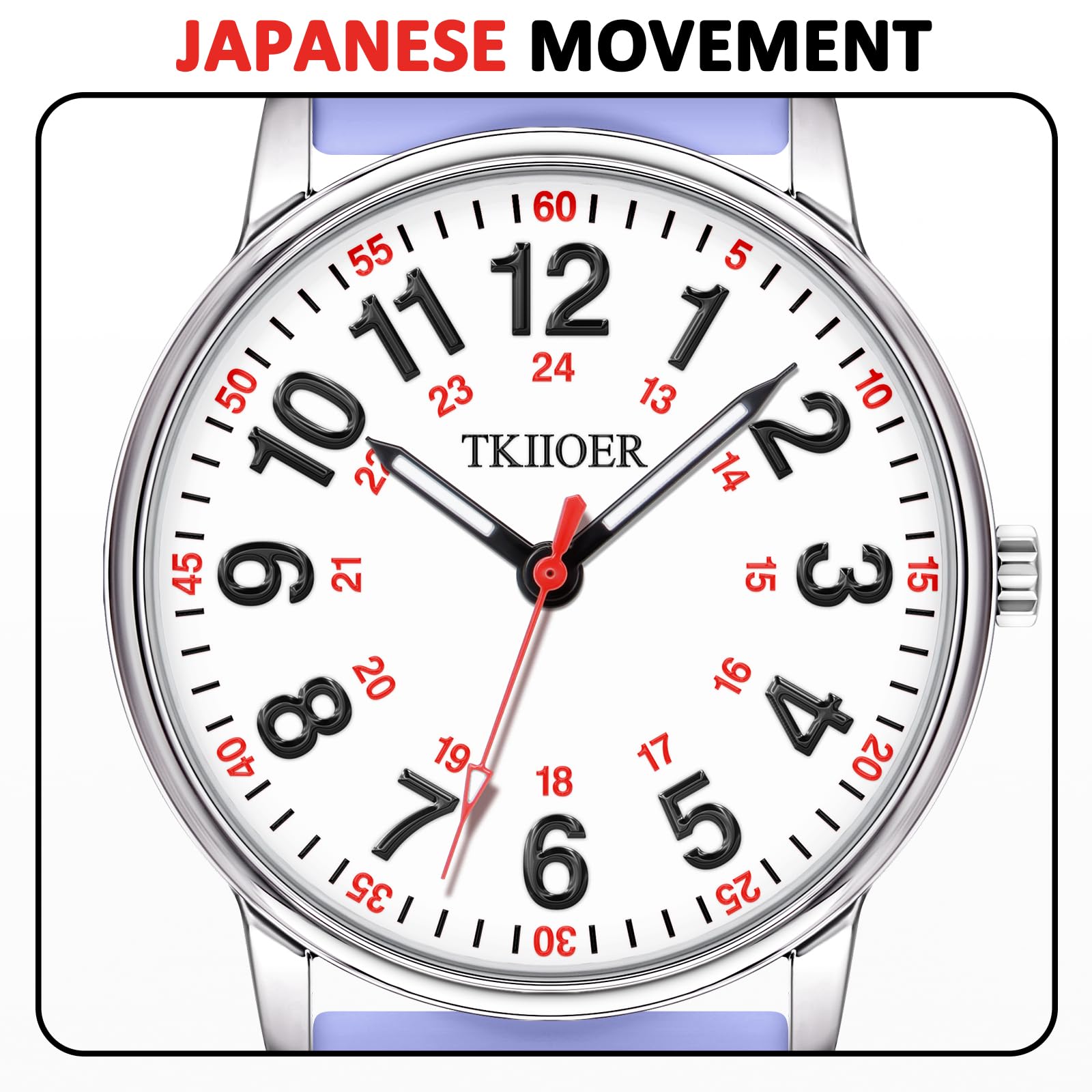 TKIIOER Reloj de Enfermera para Enfermeras, Profesionales médicos, Estudiantes, Mujeres y Hombres, Resistente al Agua hasta 50 m, Hora Militar, Esfera de fácil Lectura, Reloj de Segunda Mano para