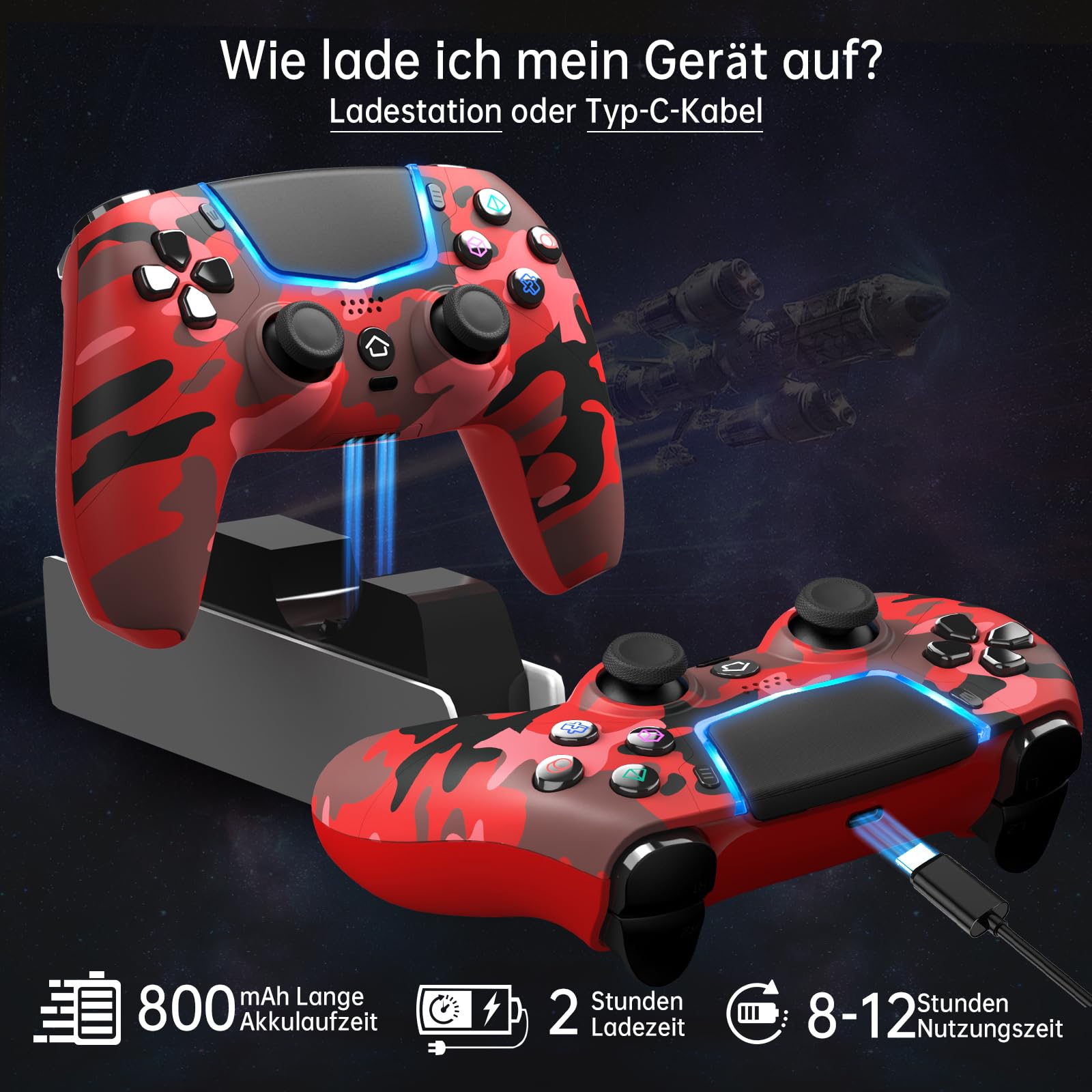 ancihdgm Wireless Controller Kompatibel mit PS-5/Pro/Slim/PC,Ersetzt den PS-5 Controller unterstützt Hall-Effekt-Joysticks/Hall-Triggern/6-Achsen-Gyros/Dual Vibration/Turbo,Rot