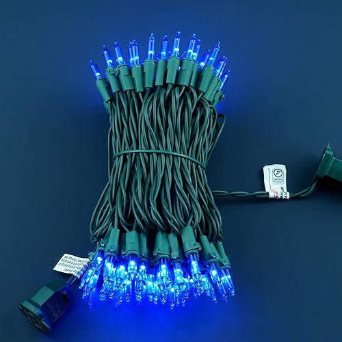 Miniatura 8 de Tira de luces rojas, blancas y azules con cable marrón, 66 pies, 200 unidades de luces de Navidad con certificación UL, paquete de 2 juegos de 100