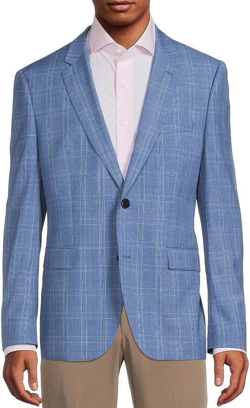 Mens Jeffrey Regular Fit Check Wool Sport Coat 36 Regular Blue