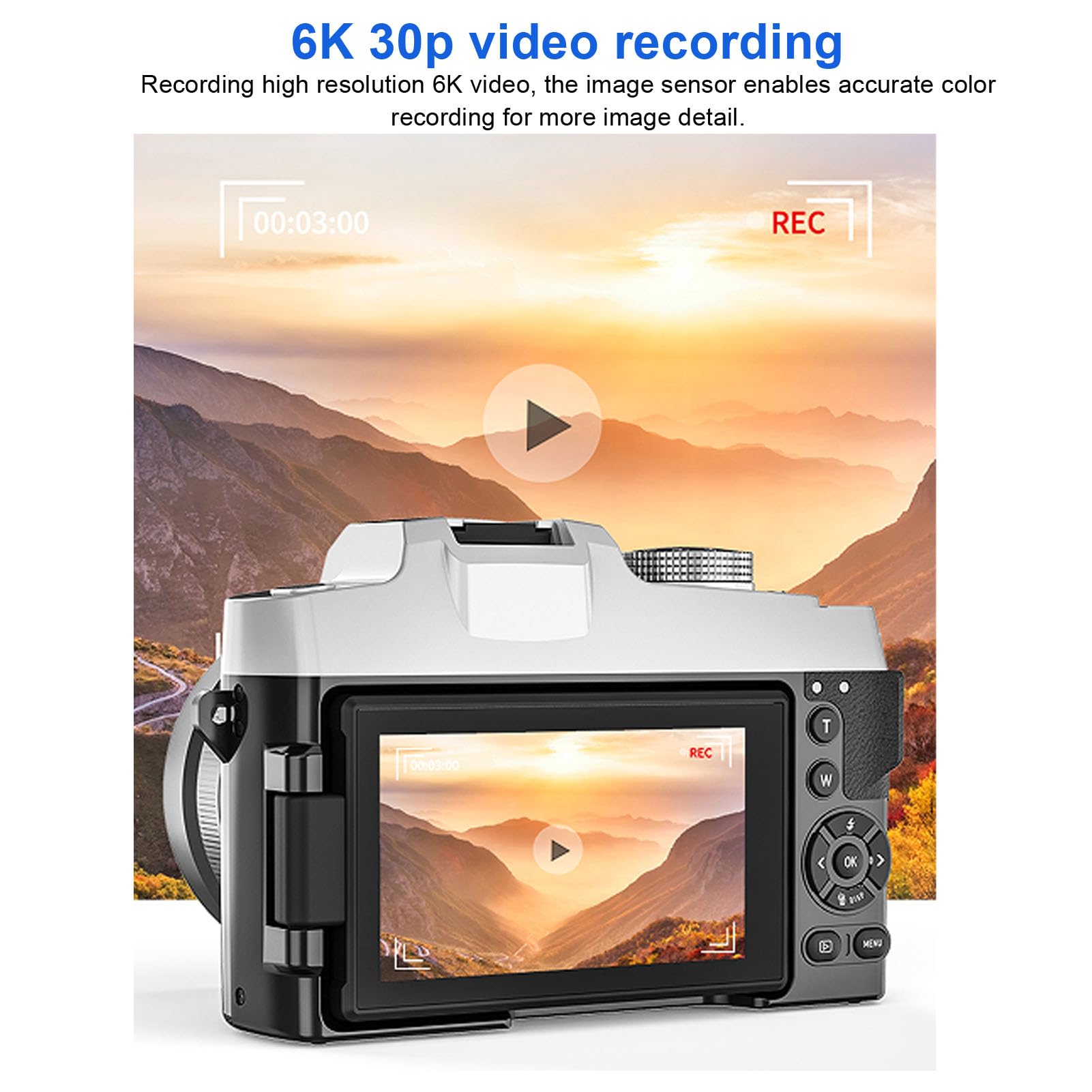 Digital Camera, 6K 84MP UHD Autofocus WiFi Video Camera, with 18X