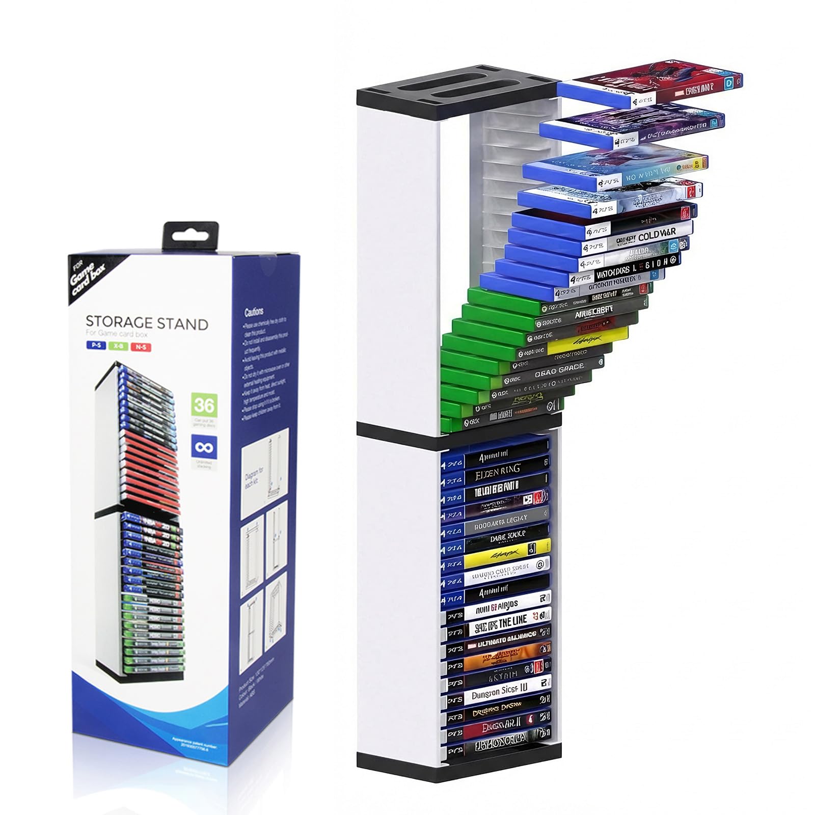 Soonhua, Supporto a torre per videogiochi, con 36 alloggiamenti, un organizer per CD e giochi per Playstation 5, Xbox, Switch