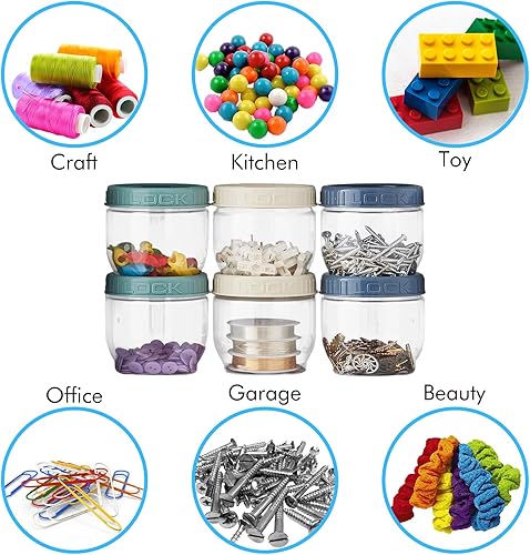 Miniatura 7 de Contenedores de almacenamiento con tapas, paquete de 6 recipientes de plástico transparente, tarros apilables y modulares, organizadores de piezas