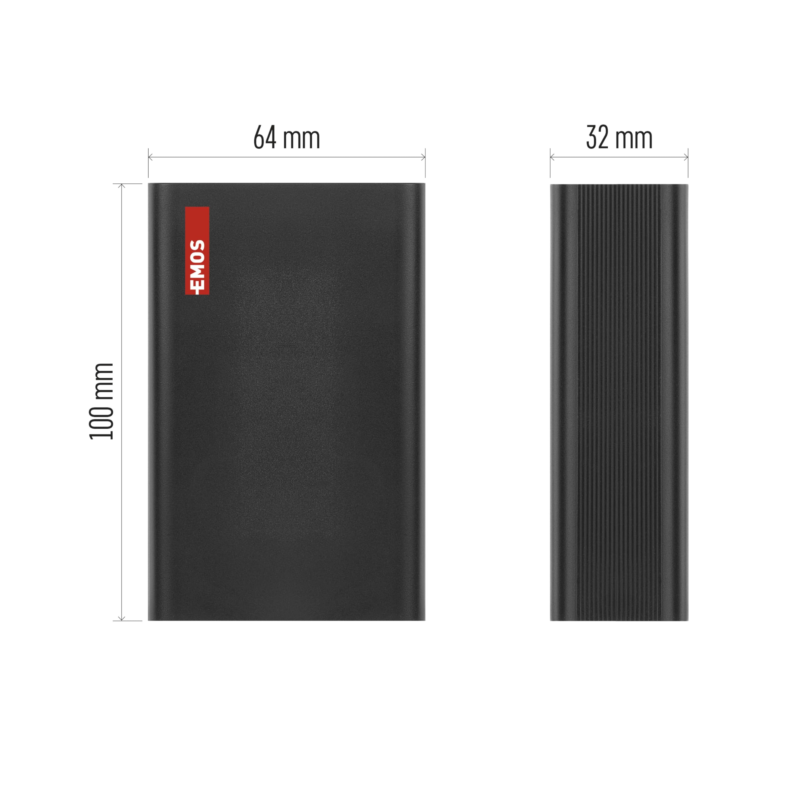 EMOS - Powerbank 20 000mAh NTBF20 - Batterie externe avec passthrough et charge rapide 65W PD - Port USB-C/USB-A avec câble de données USB - pour tablette, ordinateur portable, iPad, téléphone