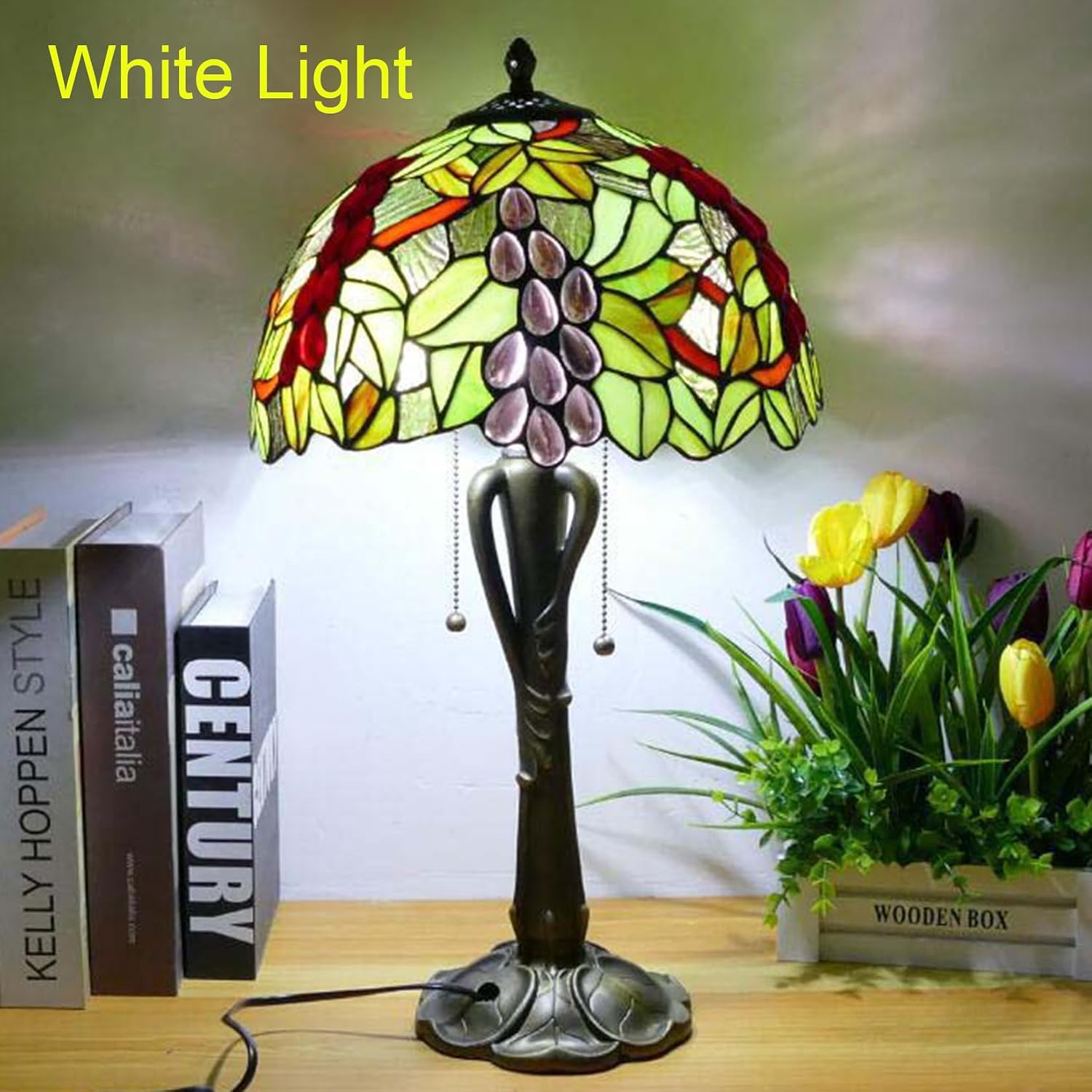 Tiffany Style Lampshade Replacement with Cap, Mediterranean Grapes Stained Glass Lamp Shade Crystal Beads Green Leaf Only for Floor Lamps Table Lamps Pendant Lamps,12"