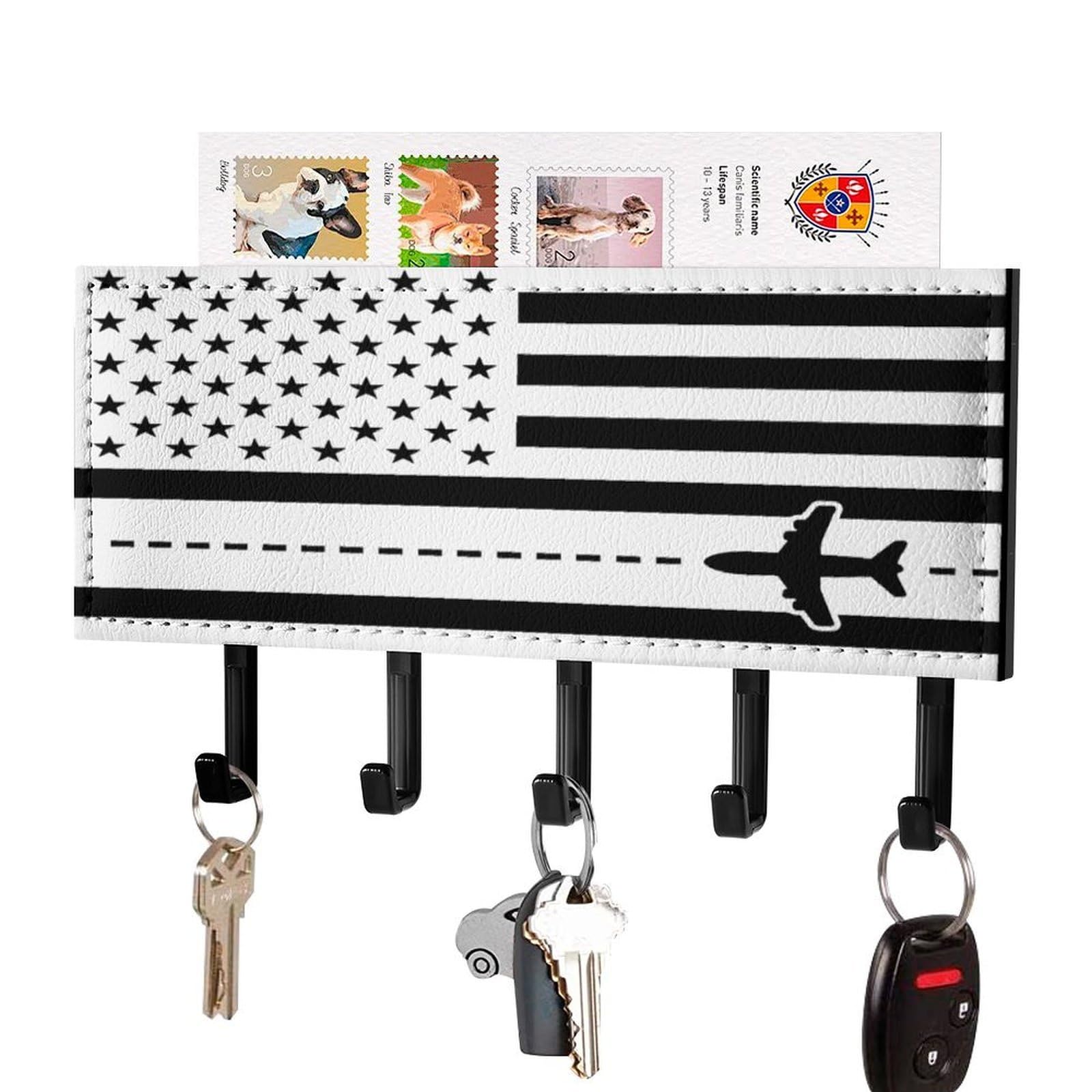 NCLQVJXZKHW Airplane Pilot US Am-ericans-Flag Key Holder with 5 Hooks Key Hooks Wall Mounted Key Racks Key Hanger Organiser Shelf