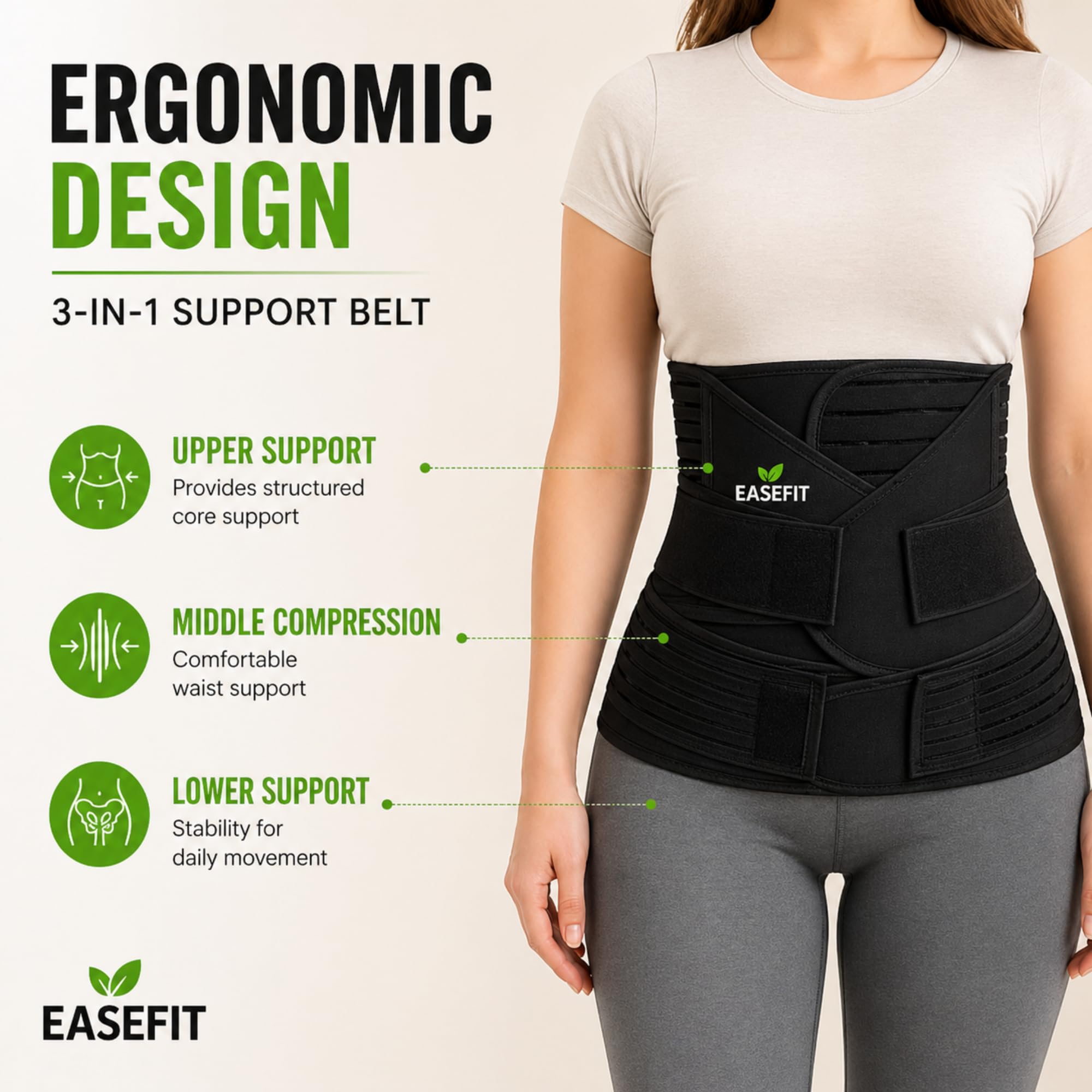 EASEFIT Postpartum Belly Belt for Women - 3 in 1 Tummy Tucker | Waist, Pelvis & Back Support | Fat Slimming Shapewear After Delivery & C-Section | Adjustable Fit 30-46” (Made in India) 2
