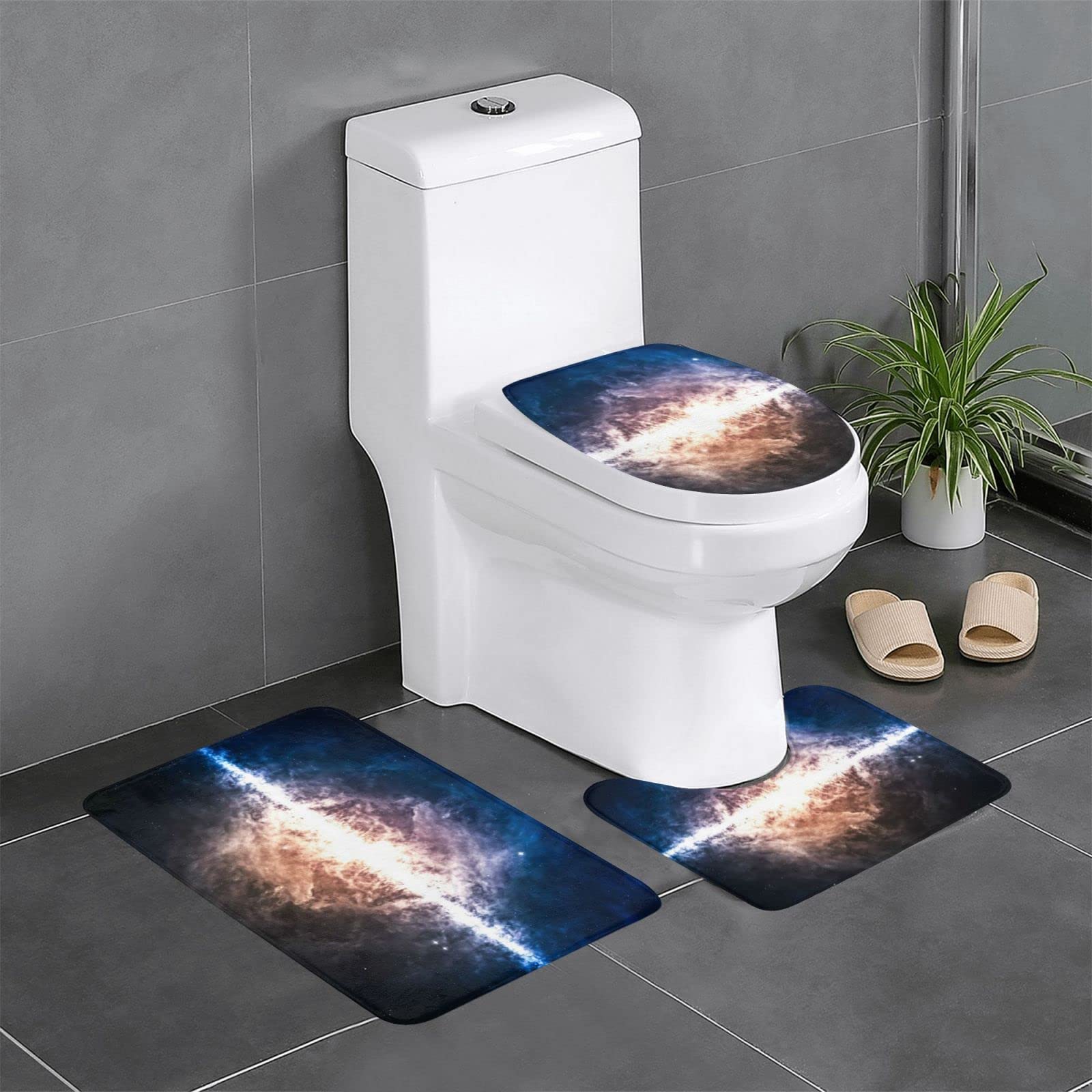 Tapis de bain antidérapant ensemble de 3 pièces galaxie pour wc et douche