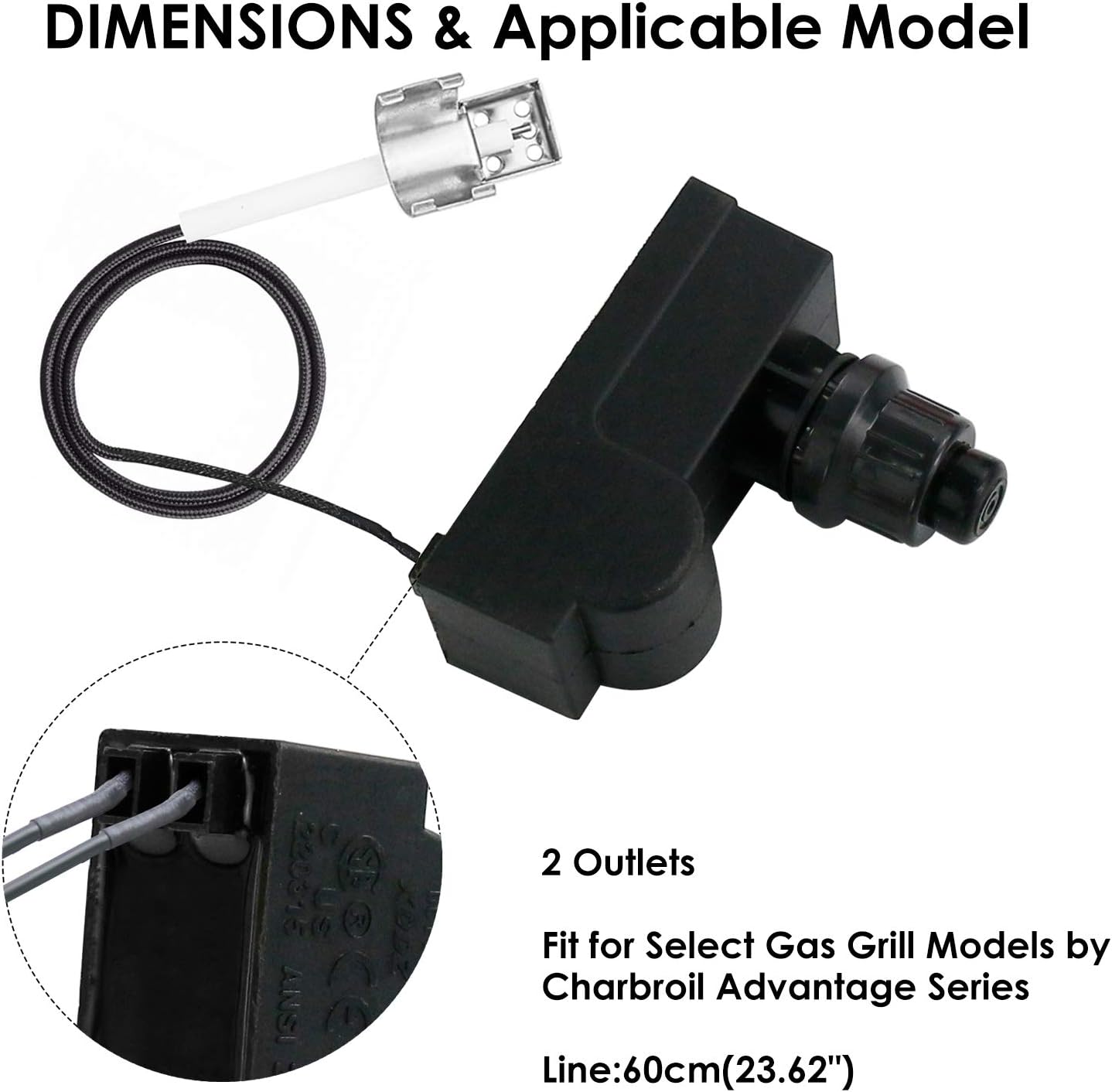 Utheer Electrode Igniter Kit 2 Outlets Universal Spark Generator AA Battery, Ignitor for Charbroil 461334813 463234413 463436213 463436215 Replacements with Wire for Charbroil Select Gas Grill Models