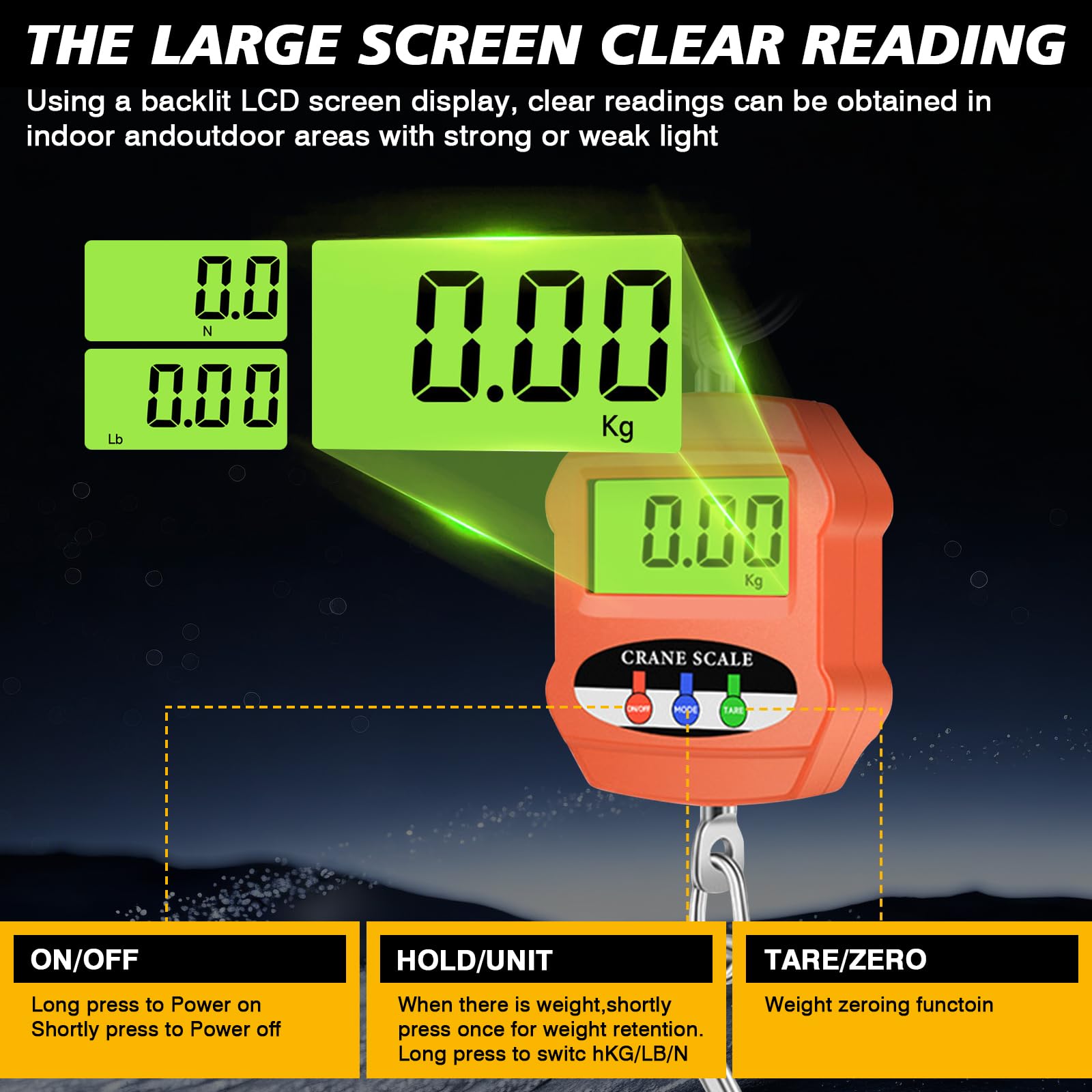 Báscula de grúa, 300 kg, 660 libras, báscula colgante digital con sensor preciso, báscula digital colgante industrial con pantalla LCD, mini báscula portátil para granja, fábrica, caza