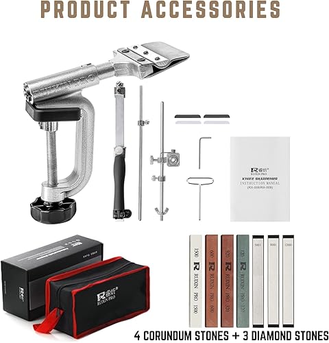 Miniatura 2 de RUIXIN PRO RX-008 - Afilador de cuchillos profesional con 7 piedras de afilar, diseño de giro de 360°, aleación de aluminio de ángulo fijo, kit de