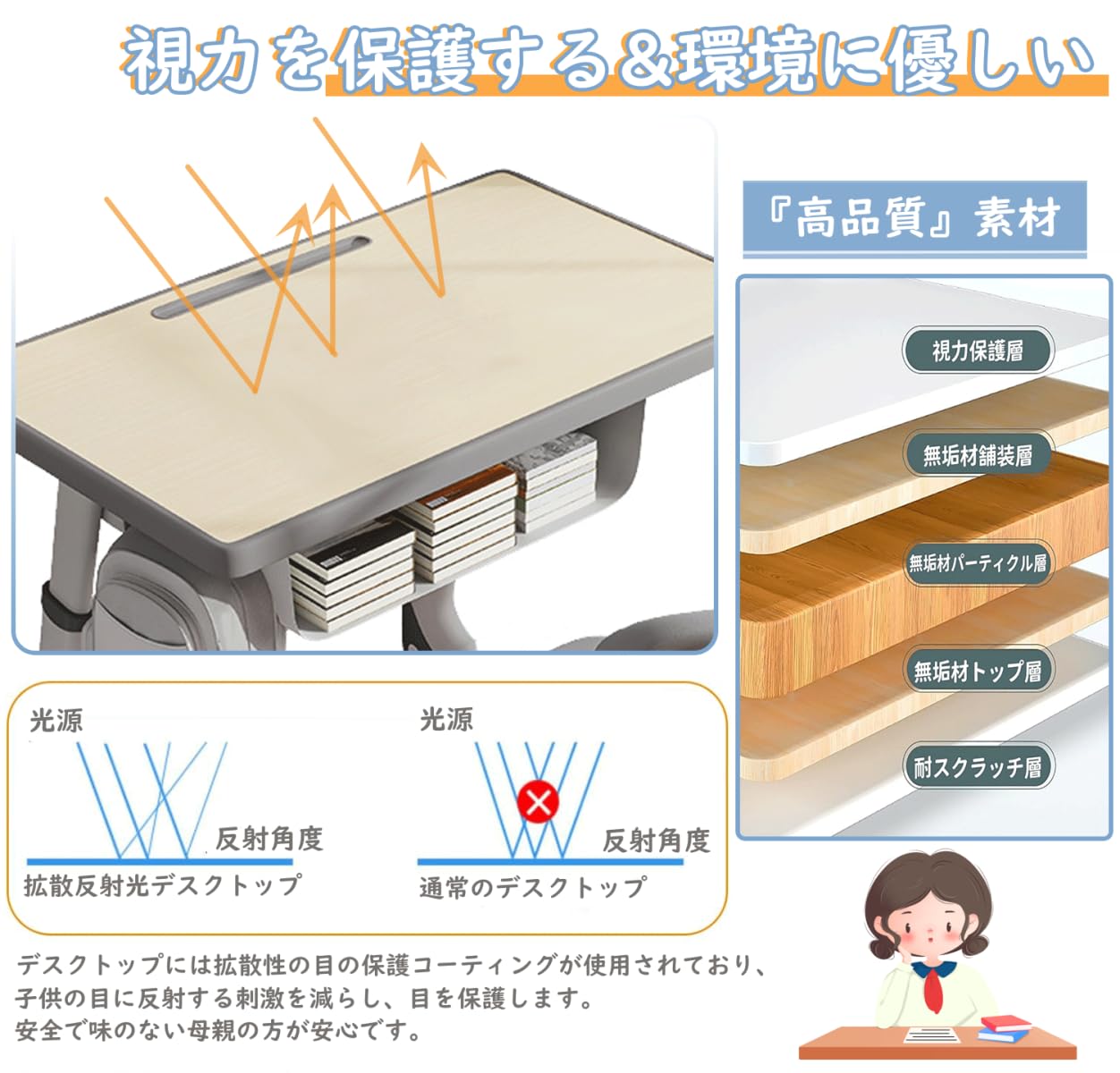 Amazon.co.jp: AKEMI LIVING 勉強机 学習机セット 子供用 デスク・椅子  
