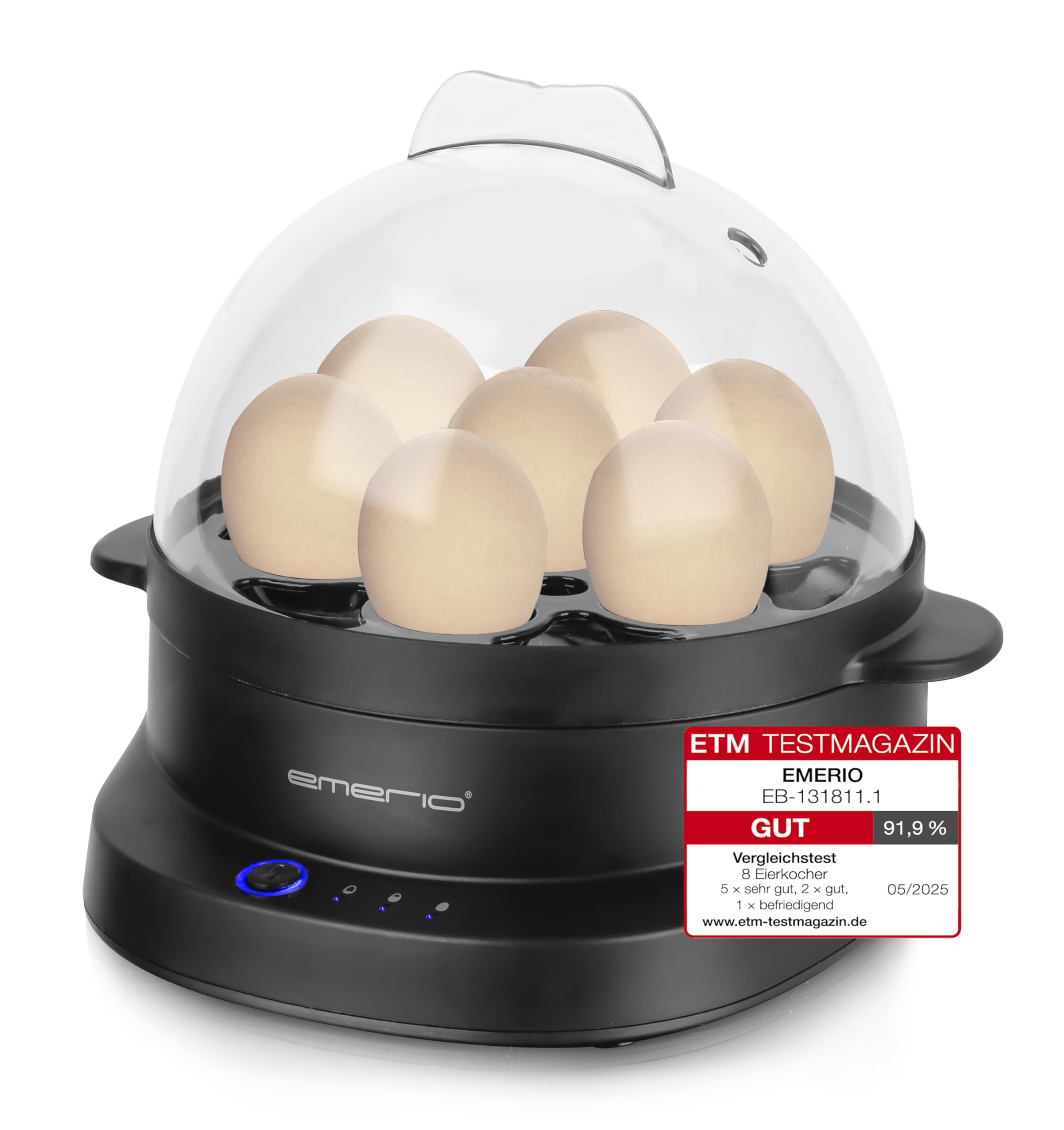 EMERIO Unique egg cooker cooks all three cooking levels [soft|medium|hard] in one cooking process for 7 eggs with perfect result and speaks different languages (DE EN FR ES IT PL NL-image-10