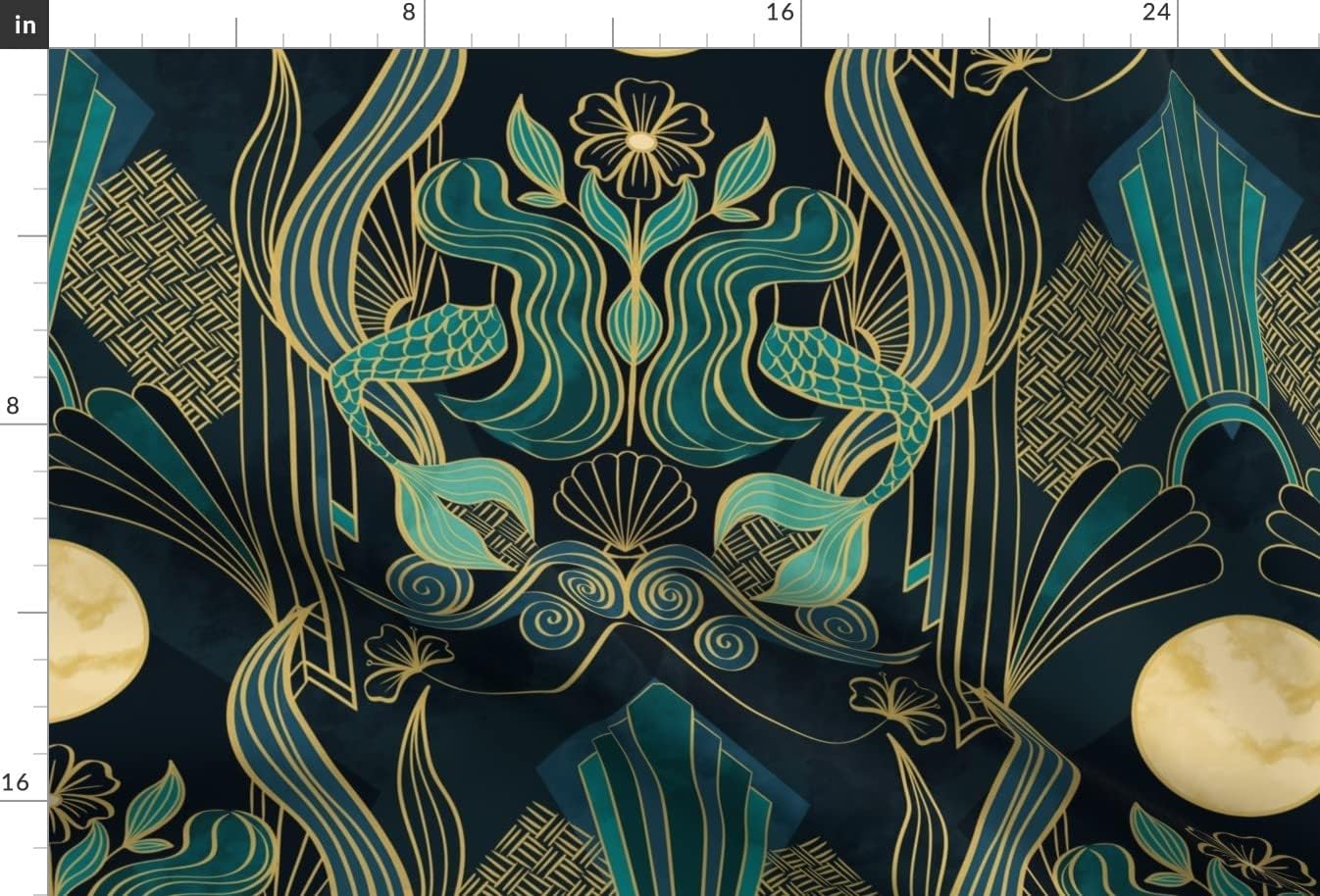 Spoonflower Fabric - 1920S Mermaid Fantasy Moon Magical Elegant Feminine Mysterious Moody Printed on Minky Fabric by The Yard - Sewing Baby Blankets Quilt Backing Plush