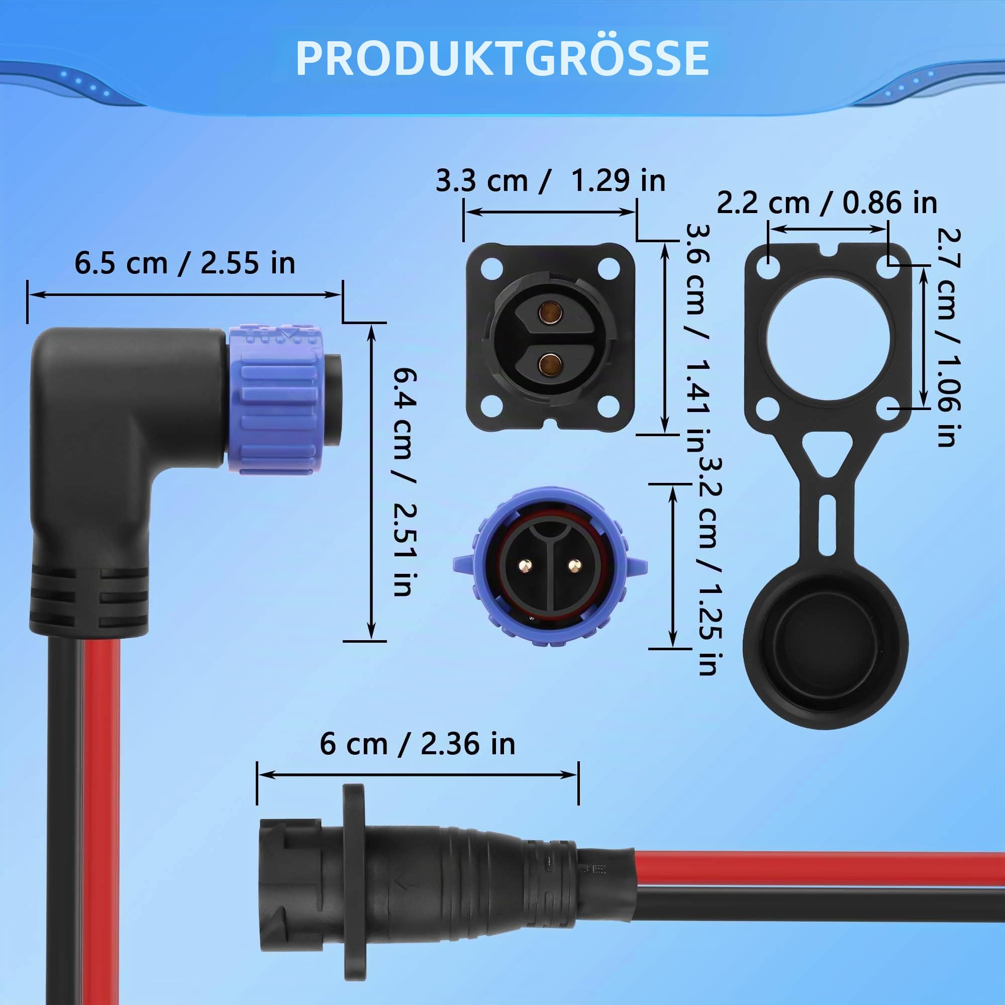 CERRXIAN Wasserdichter Gleichstrom-Trolling-Motor-Schnellanschluss, 90°, 2-Pol, 8 AWG, 50 A, 12 V/24 V/36 V/48 V, männlich und weiblich