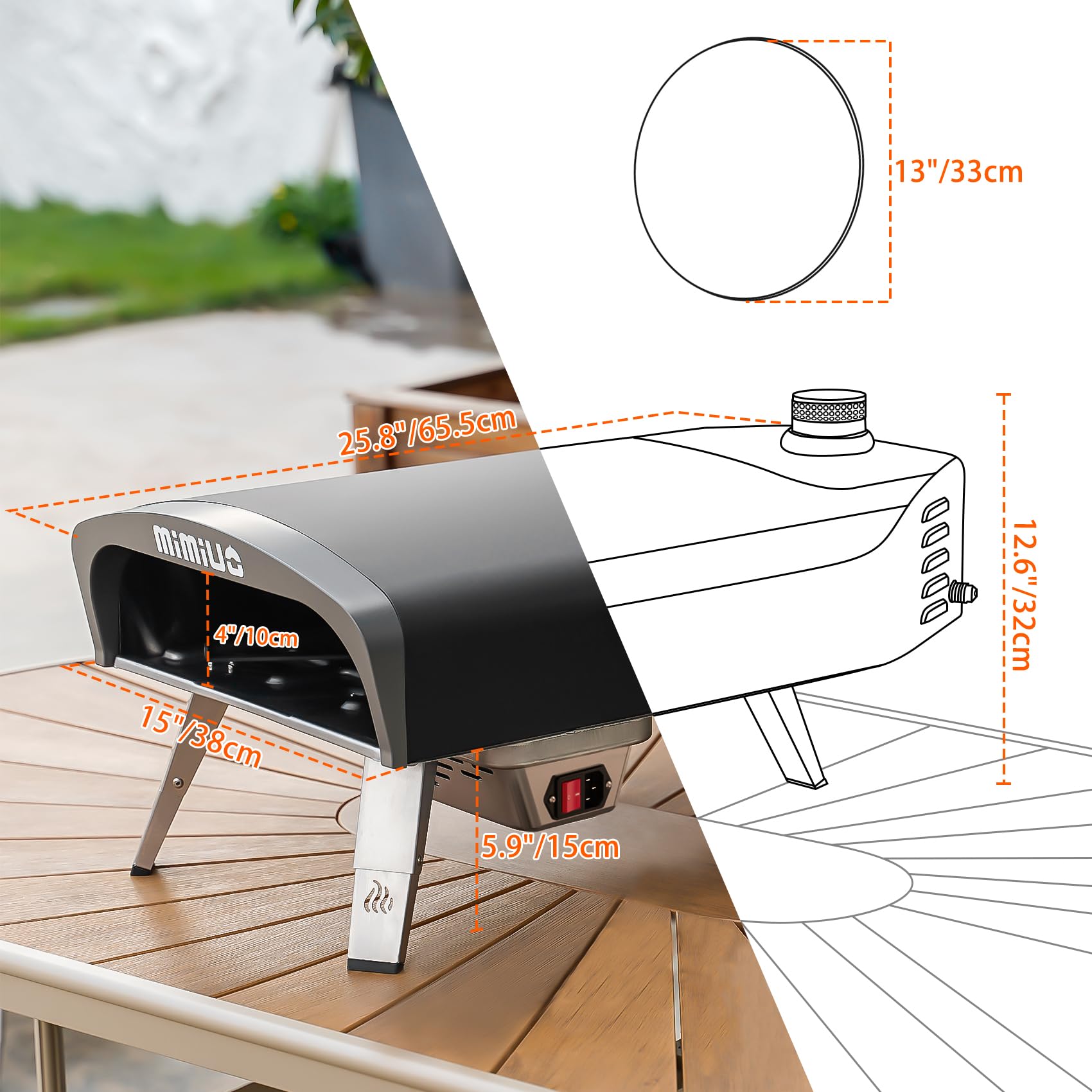 Mimiuo Gas Pizzaofen mit Drehfunktion 33cm Pizzastein Pizzaschaufel Schwarz Tragbar Outdoor