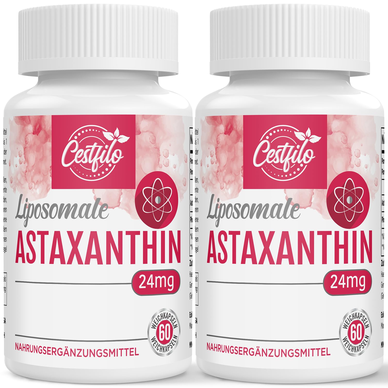 Liposomal Astaxanthin Supplemento 24MG, Máxima Absorción, Antioxidante natural, sin gluten (60 Unidad (Paquete de 2))