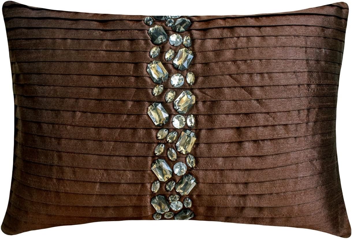 HomeCentric Brown Lumbar Pillow Cover, 12x24 inch (30x60 cm) Silk Rectangle Pillow, Crystal Dreams Bling