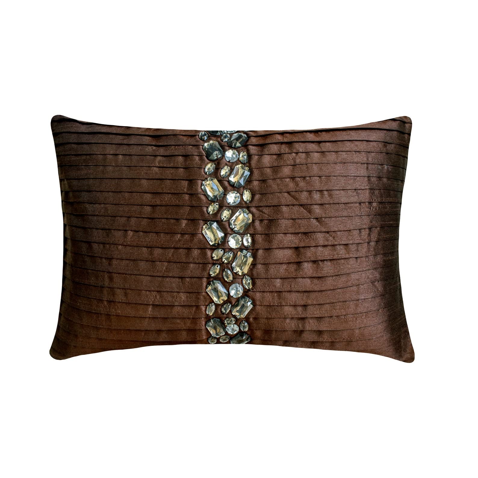 The HomeCentric Brown Lumbar Cushion Cover, Pintucks and Crystals Bling 30x60 cm (12x24 inch) Lumbar Cushion Cover, Rectangle Silk Lumbar Cushion Cover Contemporary, Patchwork Pillow - Crystal Dreams โ image 1
