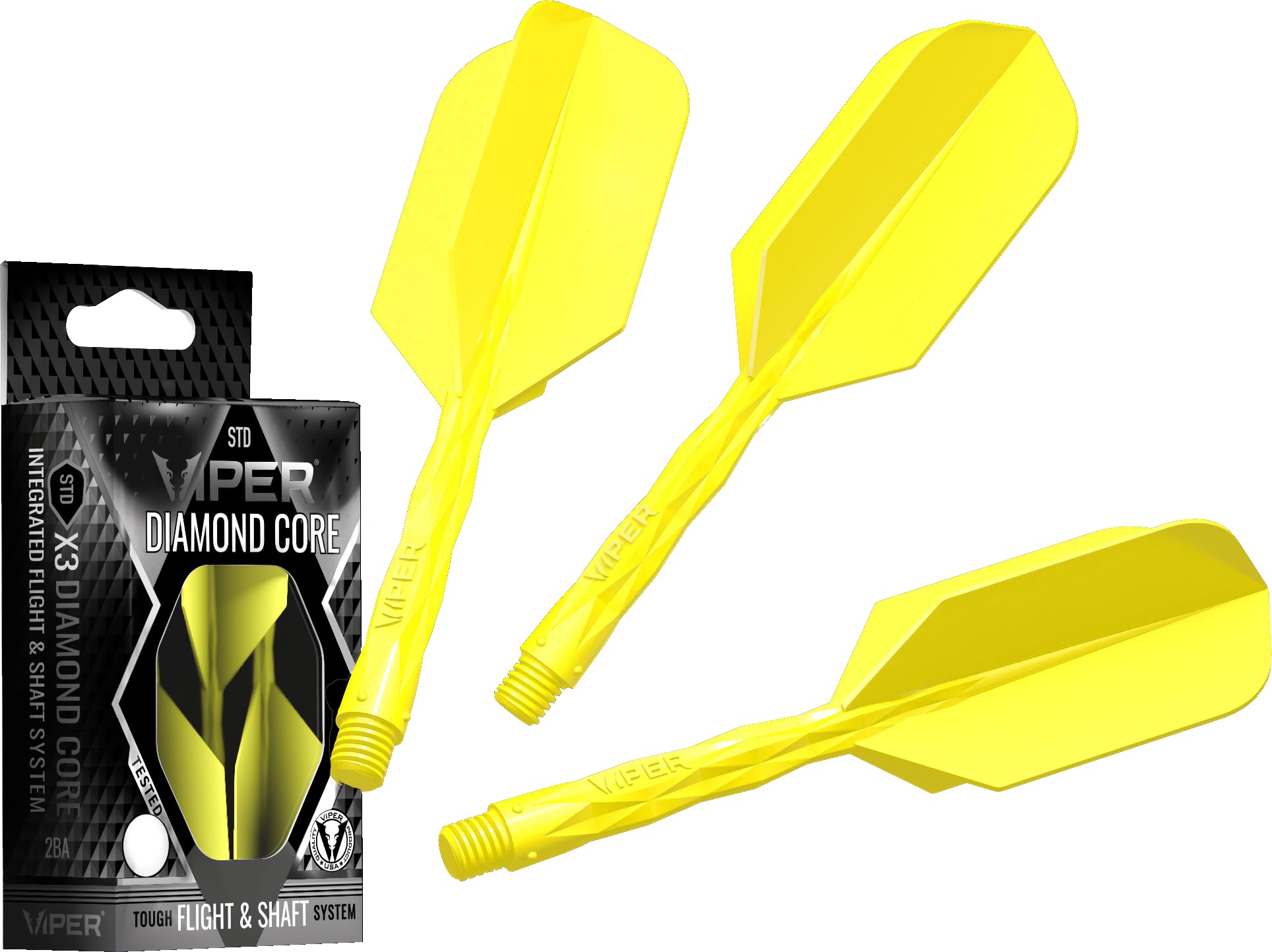 Viper Diamond Core Integrated Dart Flight & Shaft System - Precision Darting Accessory with Tough Polymers for Enhanced Performance, Set of 3, Medium Shaft, Slim Flight, Neon Yellow
