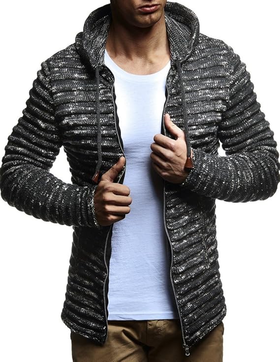 Leif Nelson Giacca Uomo in Maglia con Cappuccio Cardigan #NV