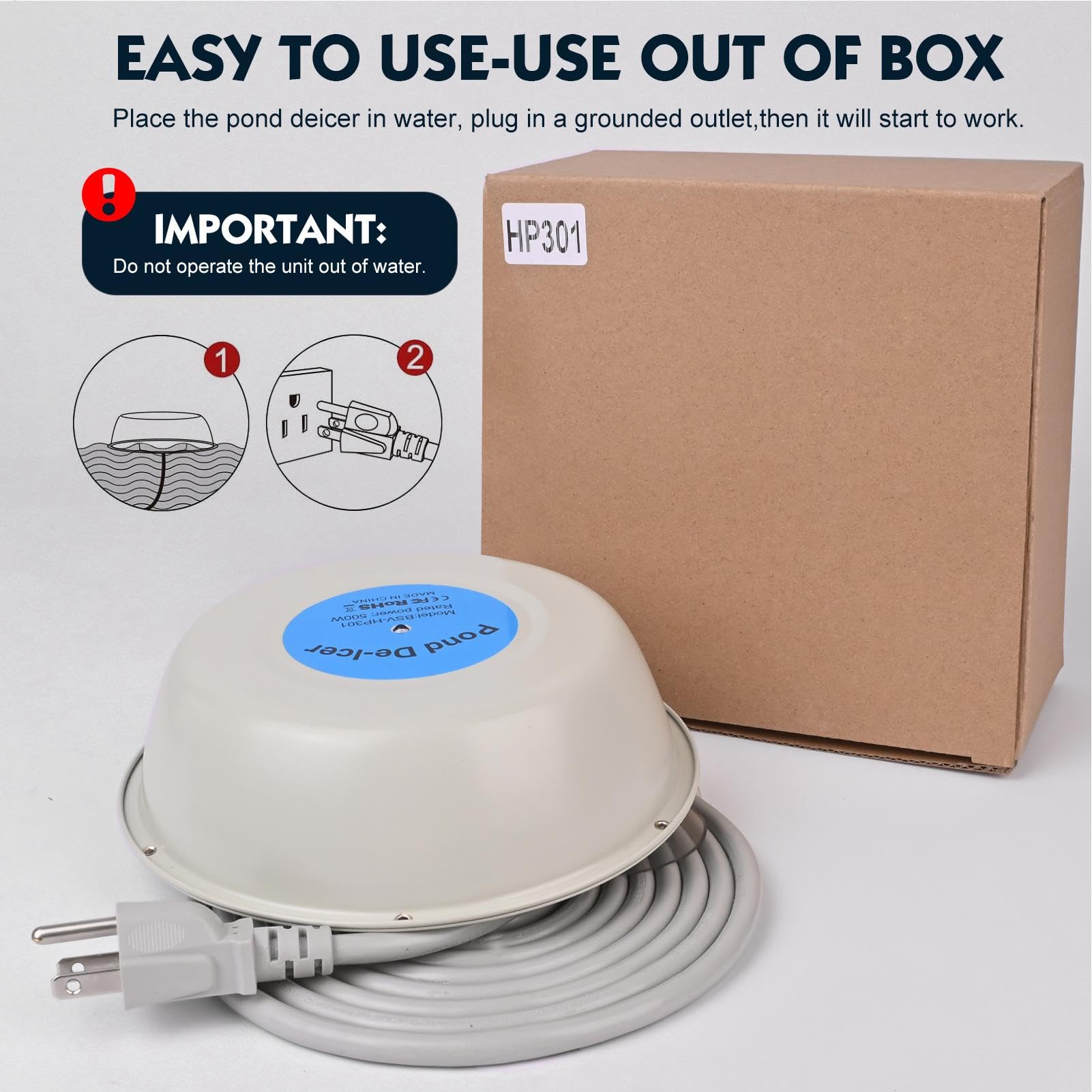 Sbrinatore per laghetti – Riscaldatore per laghetti per pesci Koi per l'inverno, riscaldatore per laghetti da, termostaticamente controllato, spegnimento automatico, 400 W, riscaldatore