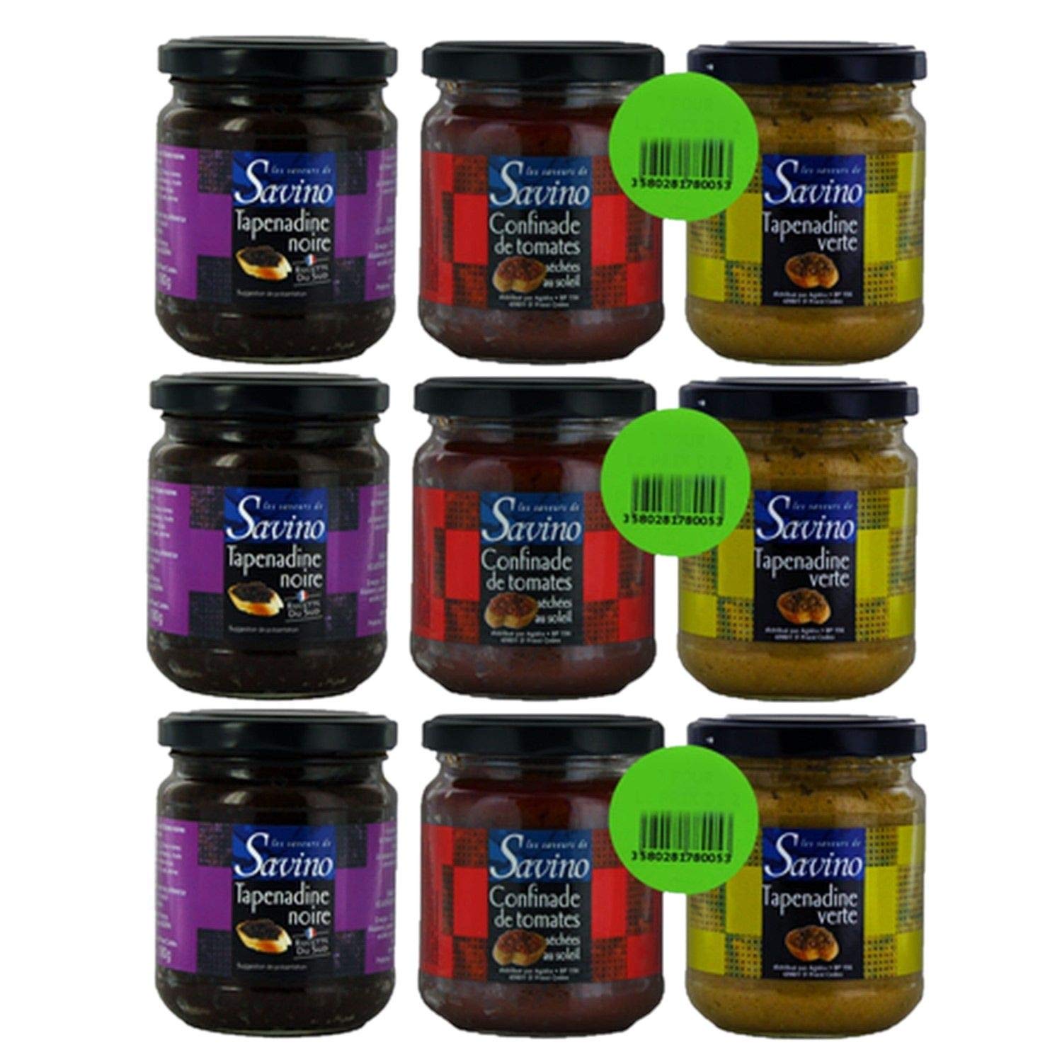 Lot 3x Lot 3x180g - Tapenadine noire + Tapenadine verte + Confinade de tomates - Les Saveurs de Savino