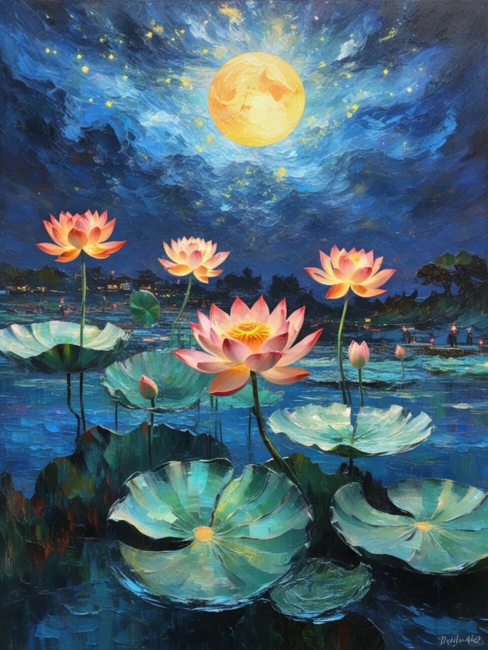 Henypt Cross Stitch Kits Moon and Flowers DIY Arts Aand Craft Kit for Beginners The Elderly with Accessories Home & Leisure/Gifts 14CT 60x80cm