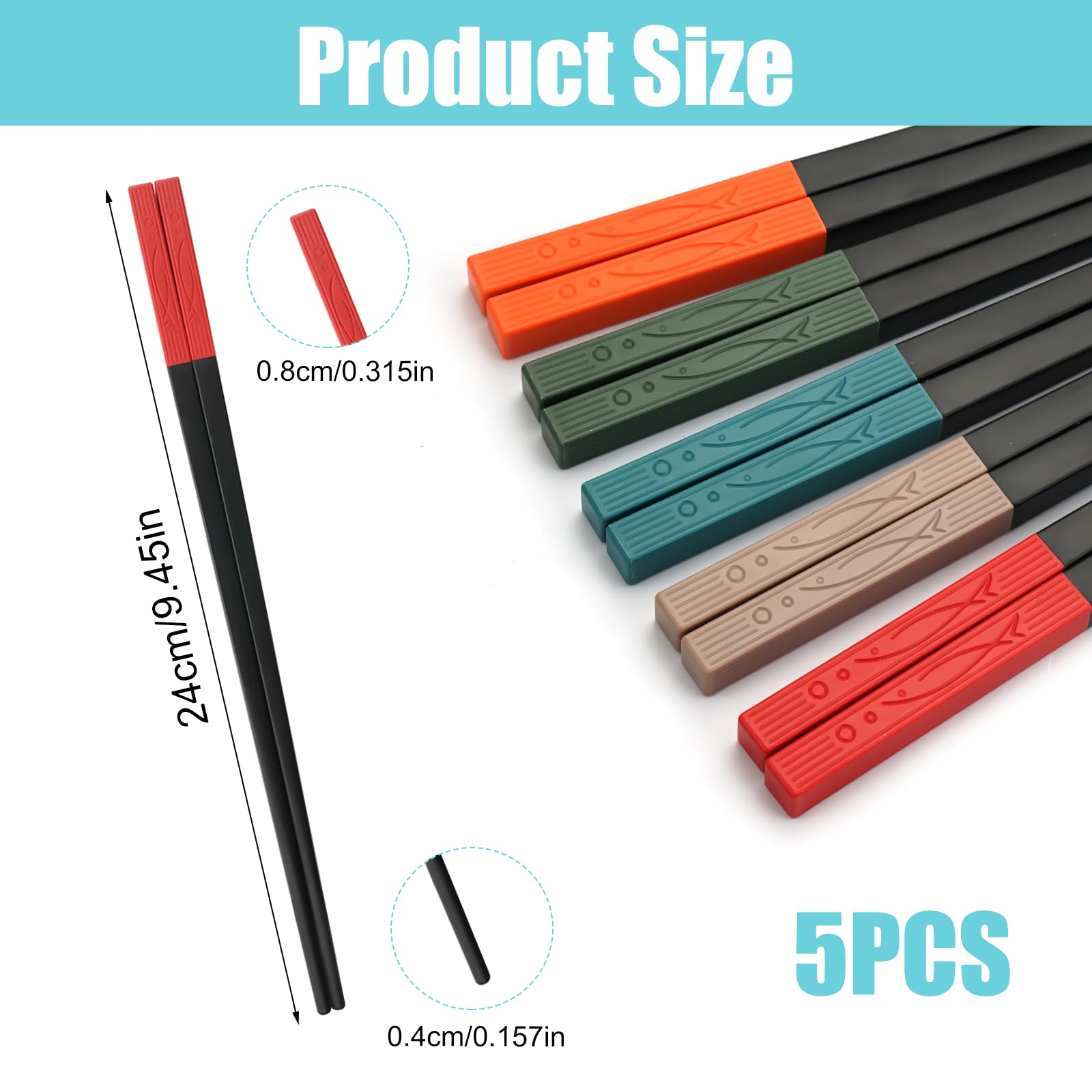 Set van 5 paar sushi-stokjes, eetstokjes, herbruikbare chopsticks, glasvezel, 24 cm legering, eetstokjes, gepersonaliseerde vis-sprong, familieset